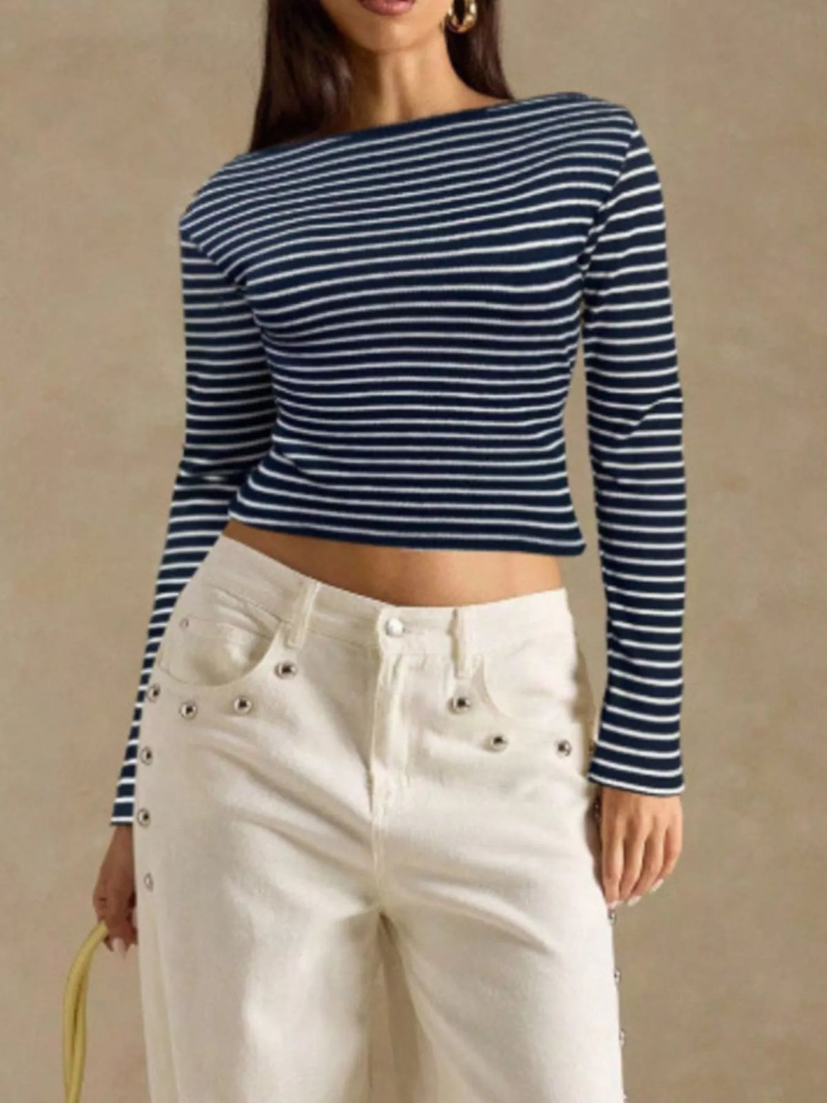 Off-shoulder striped rib top