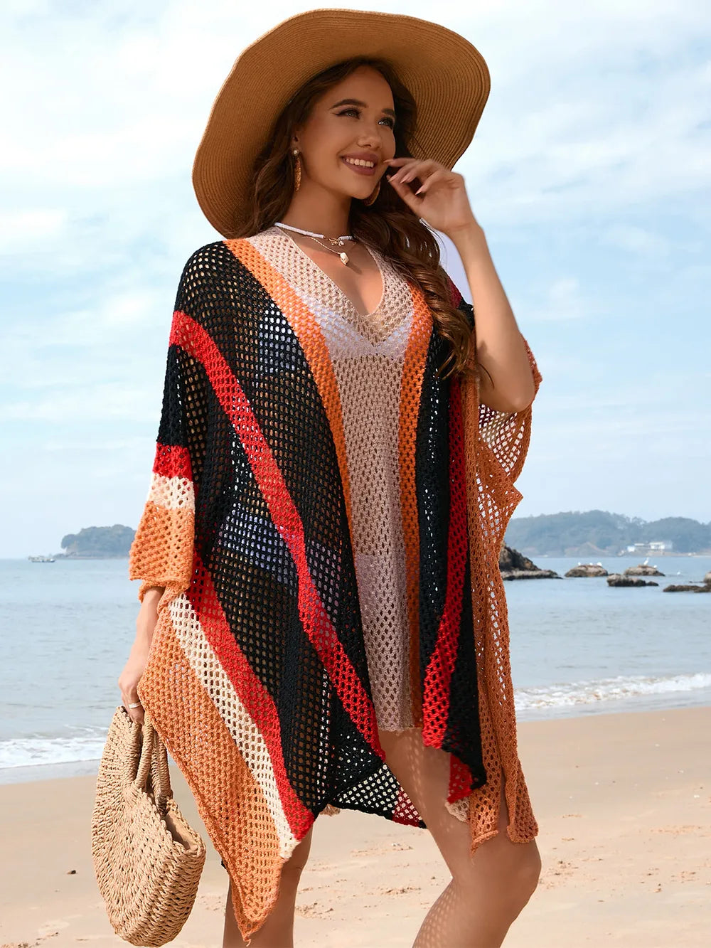 Women's Splicing Hollow Beach Skirt Loose Bikini Hoodie for Women