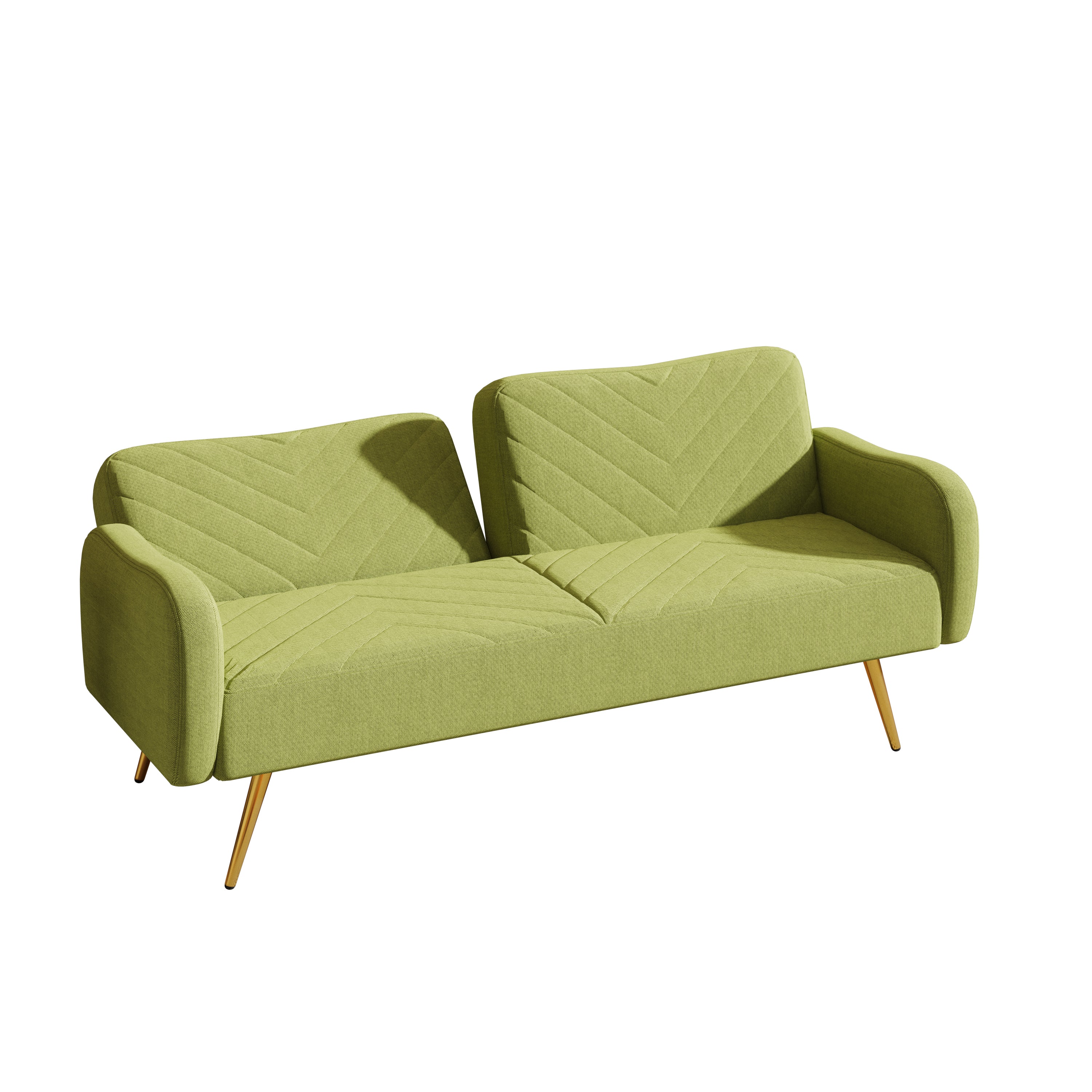 70.47" Green Fabric Double Sofa with Split Backrest and Two Throw Pillows