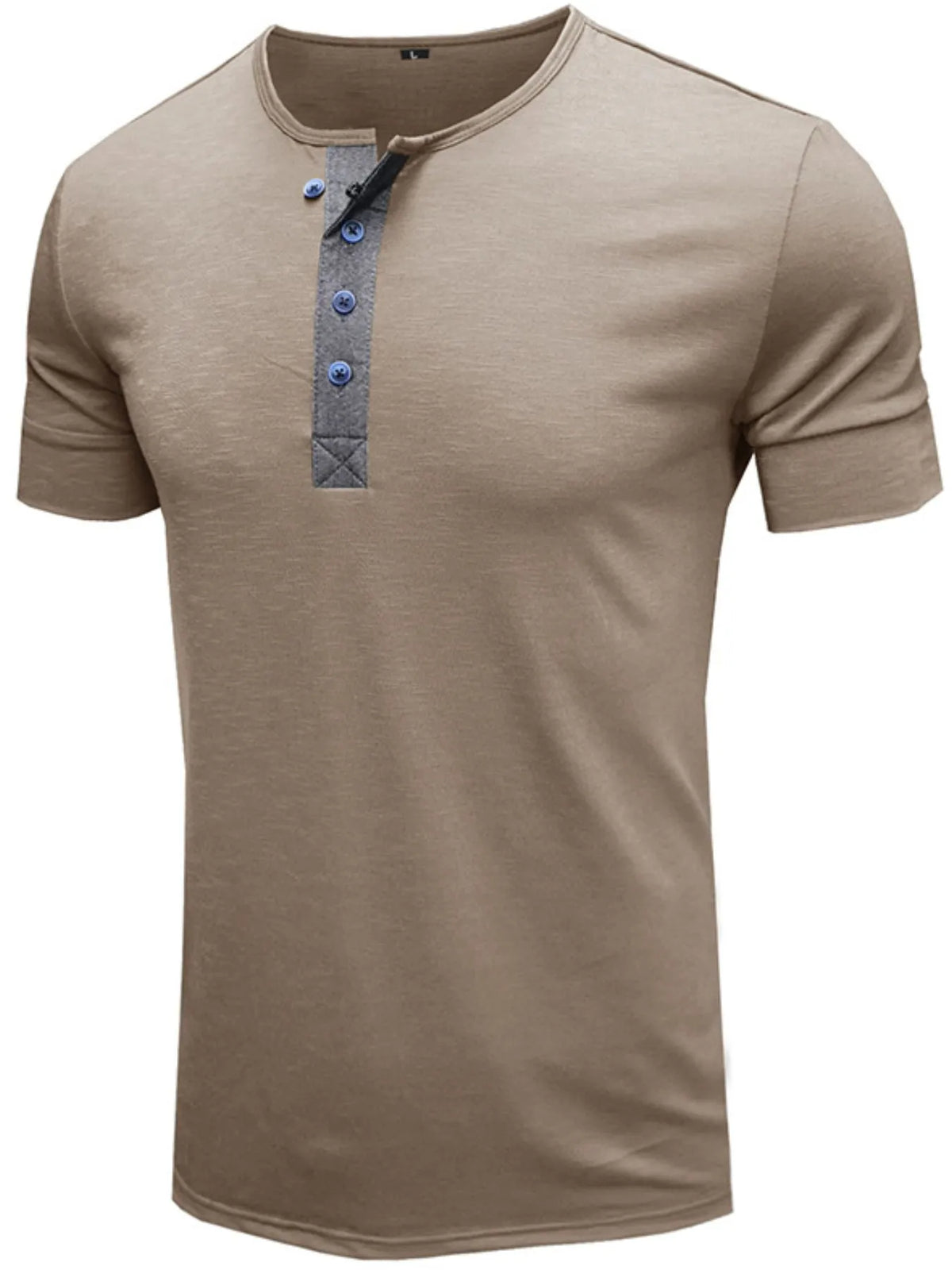 Classic button detail henley polo T-shirt, Mocha