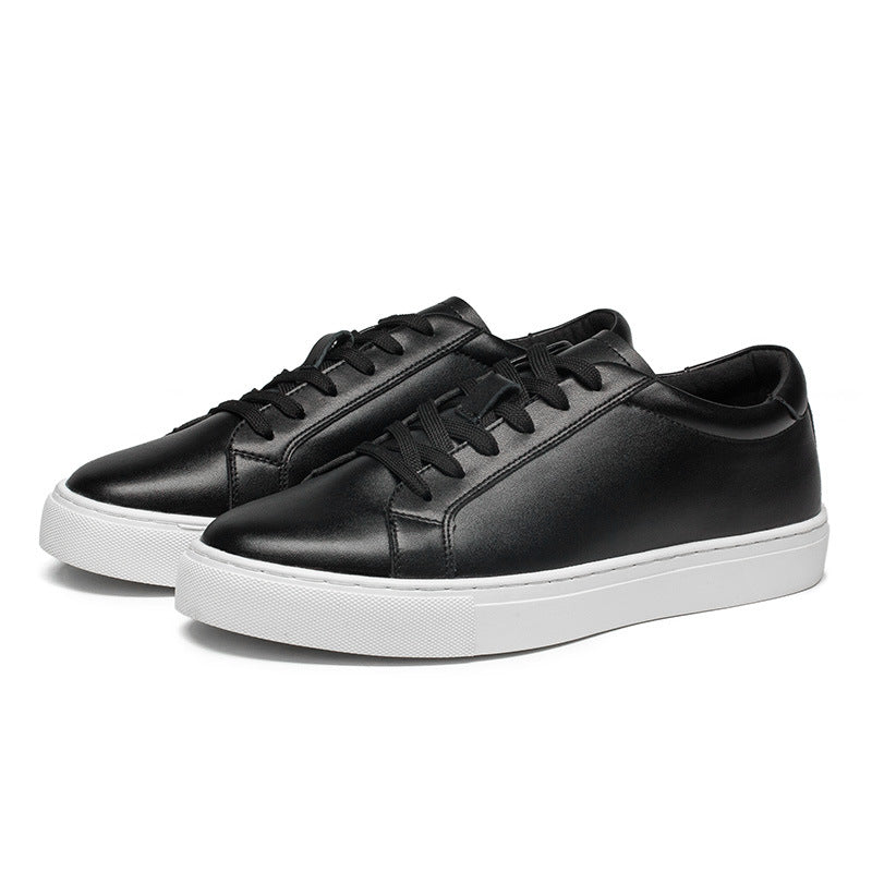 Leather low top sneakers, Black and white, side
