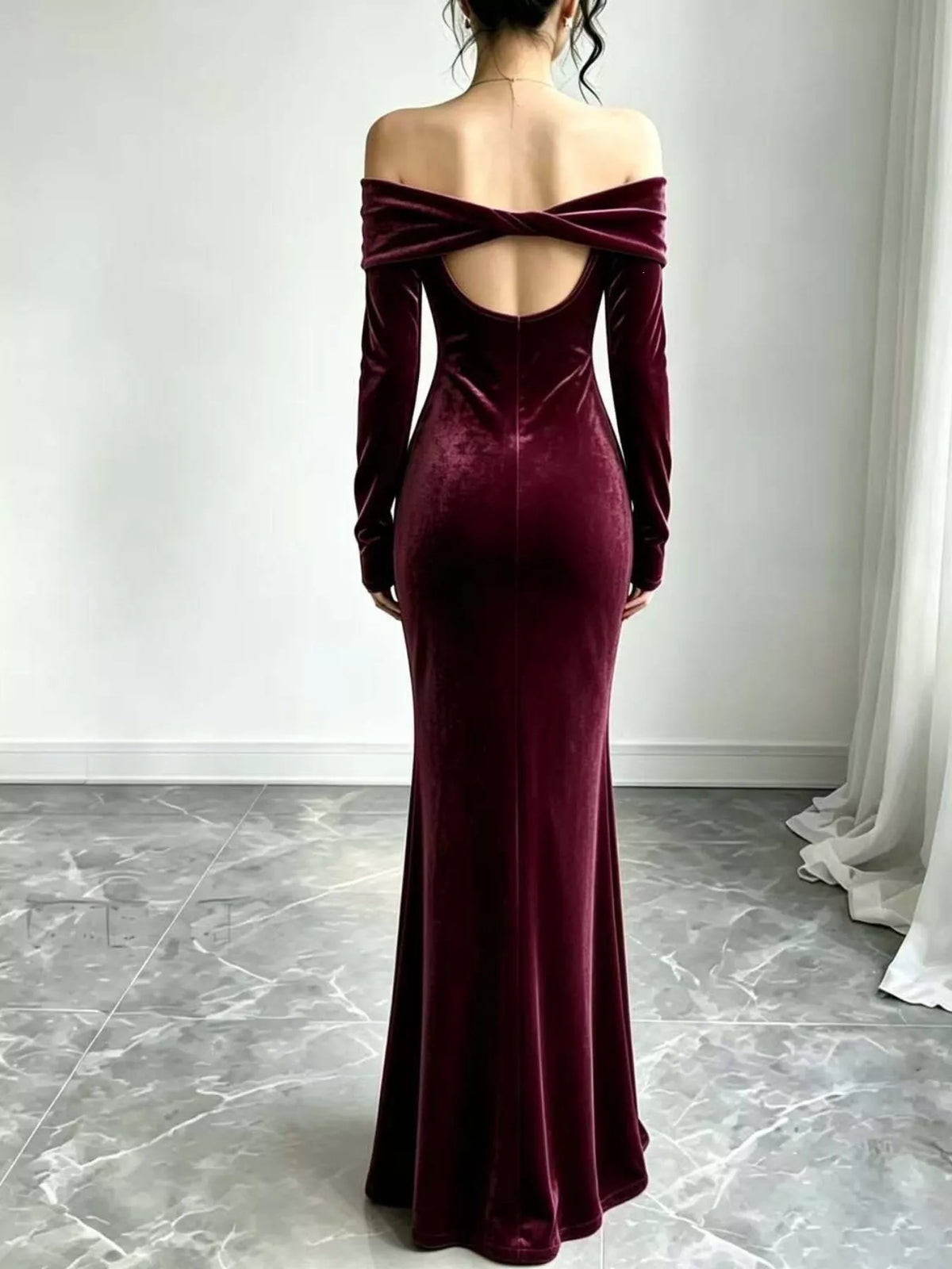 Velvet off-shoulder mermaid dress