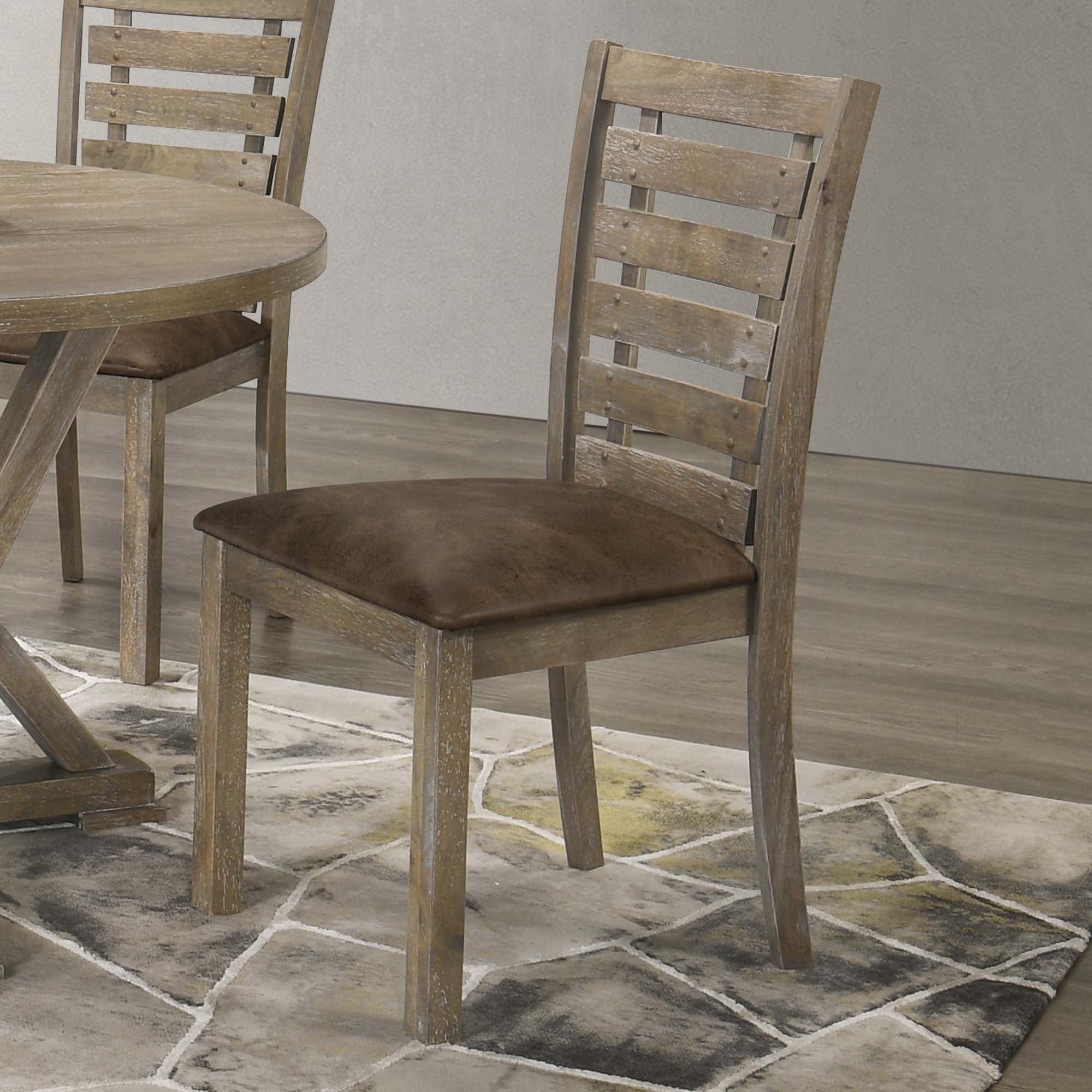 Set of 2 Dining Chairs Modern Farmhouse Rustic Look Distressed Design Ladderback Solid Wood