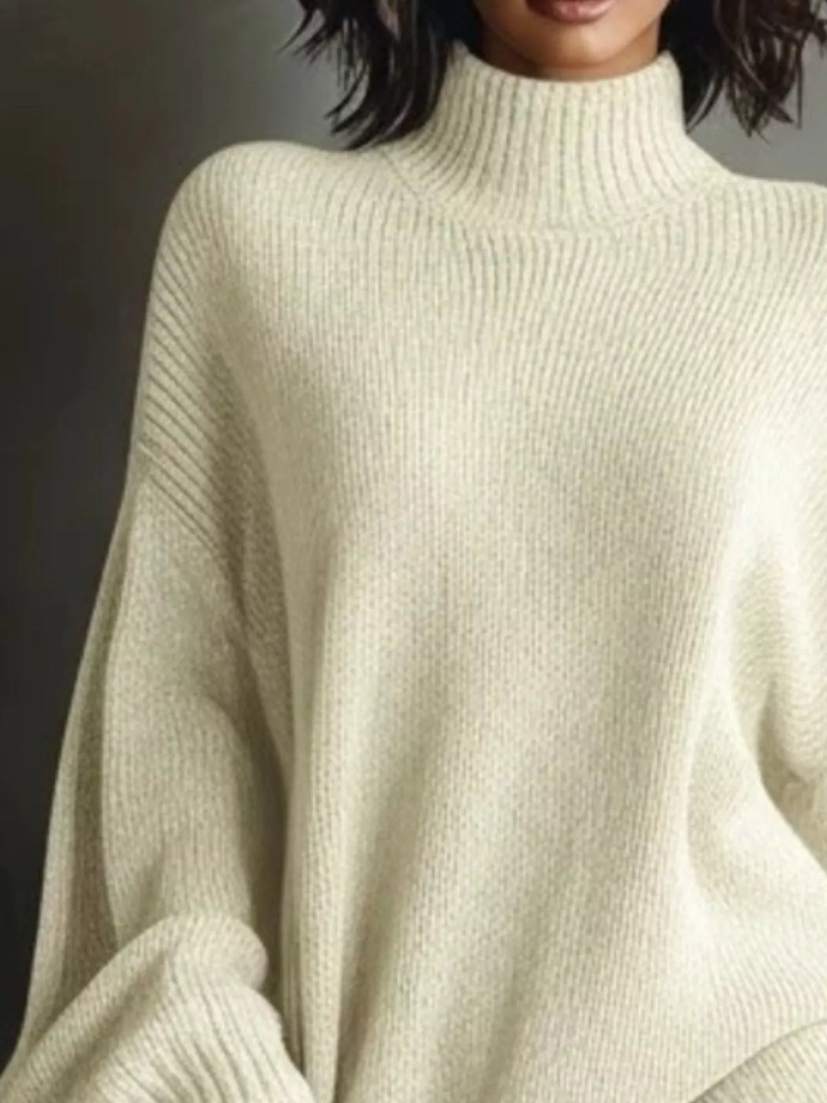 Oversized mock neck long sleeve sweater dress
