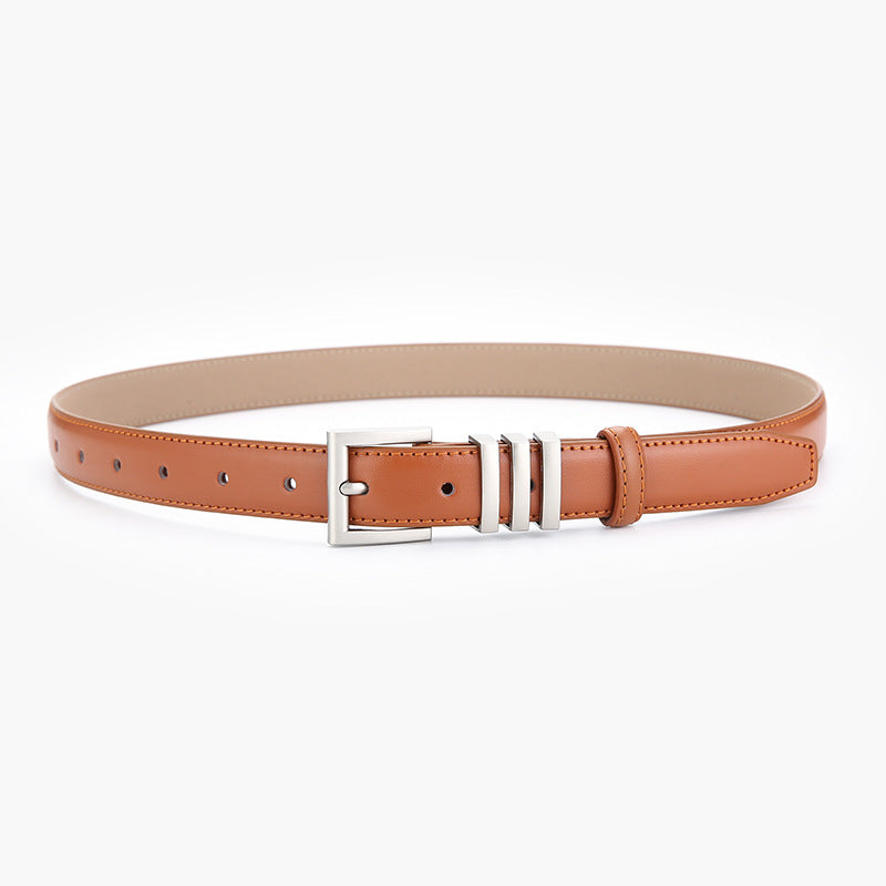 Triple keeper leather belt, Camel, front