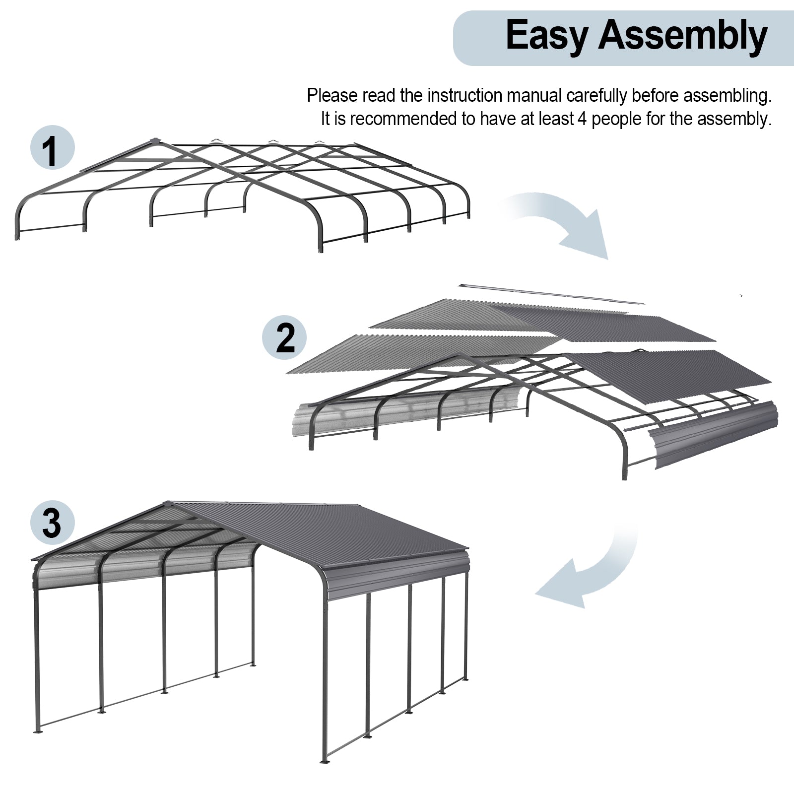 Metal Carport 12 ×20 FT Heavy Duty with Galvanized Steel Roof Metal Garage Canopy