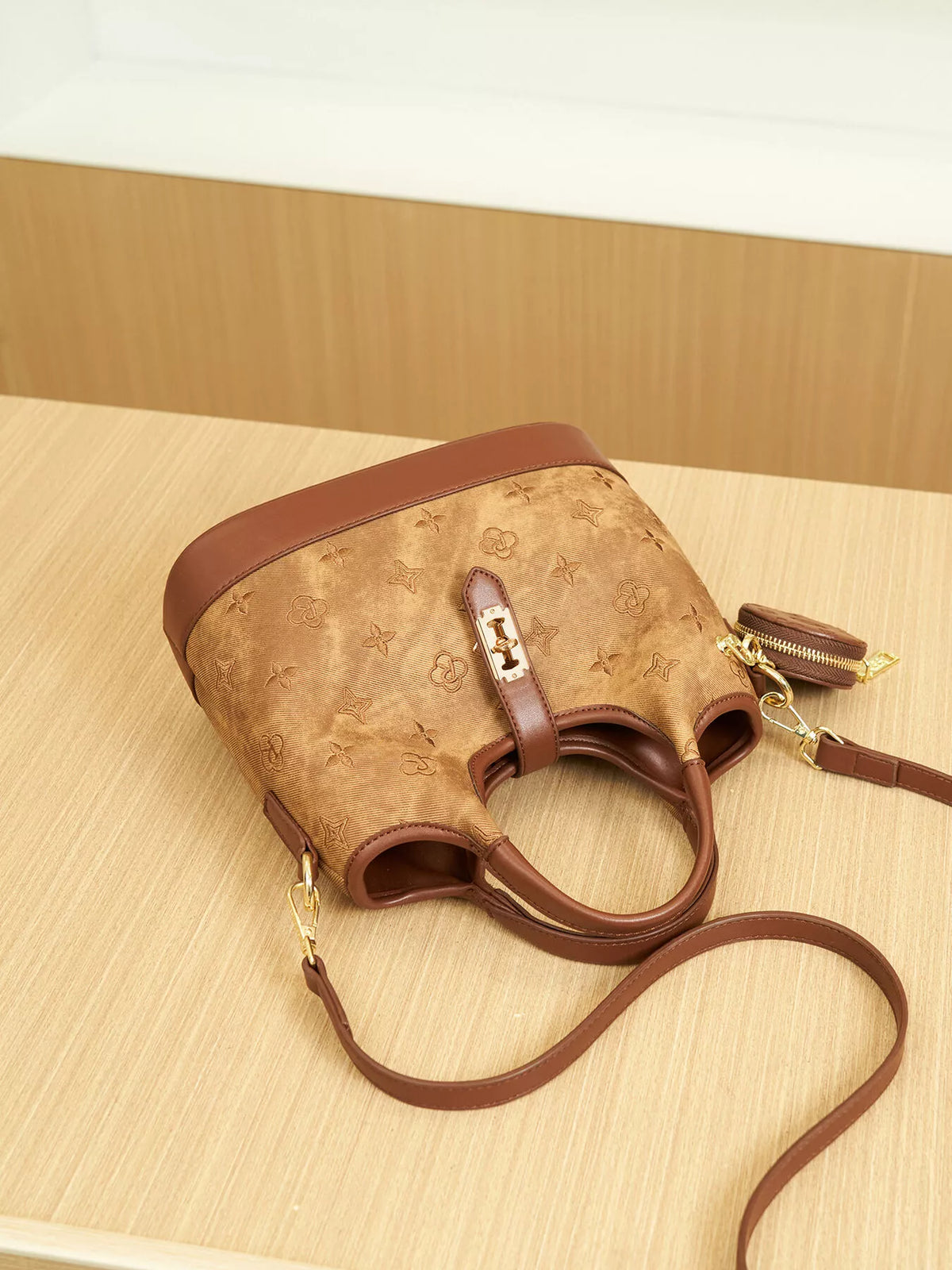 Embossed crossbody with coin pouch