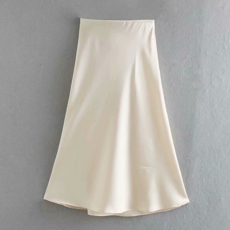 Satin midi skirt – beige