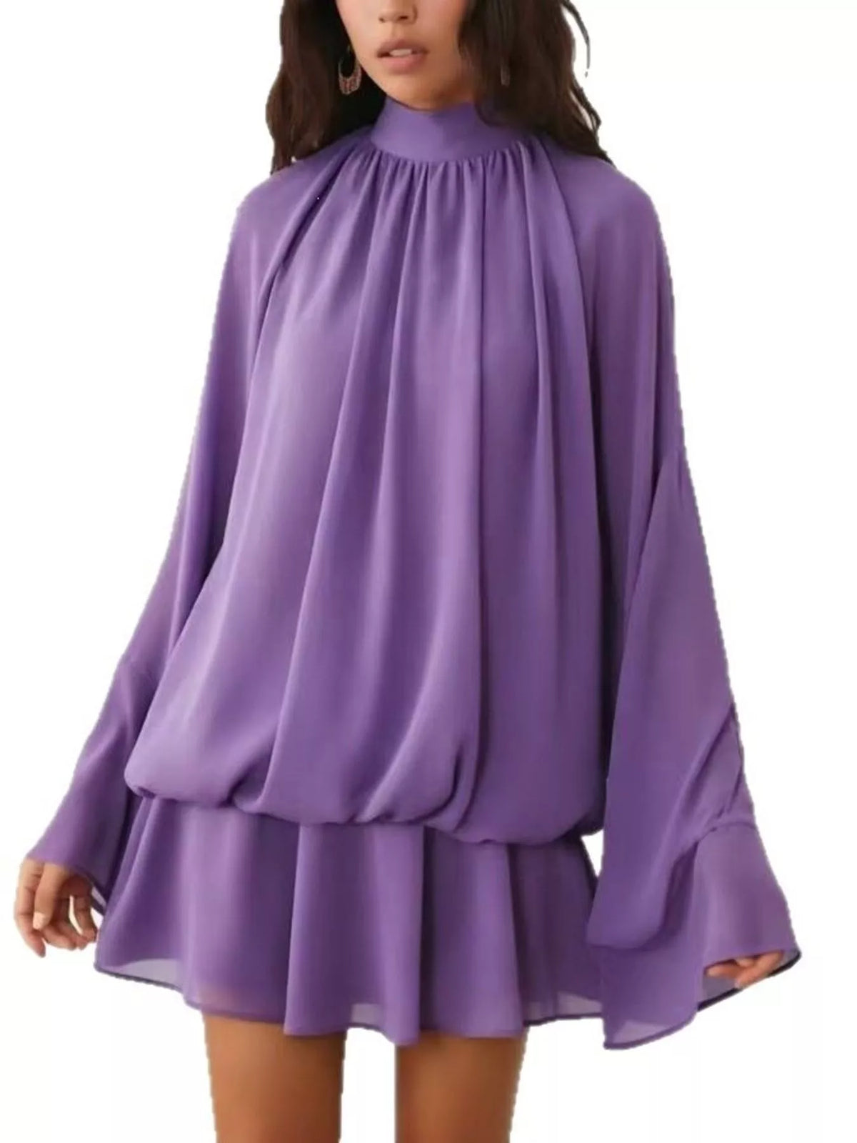 Tie-back flare-sleeve mini dress – purple