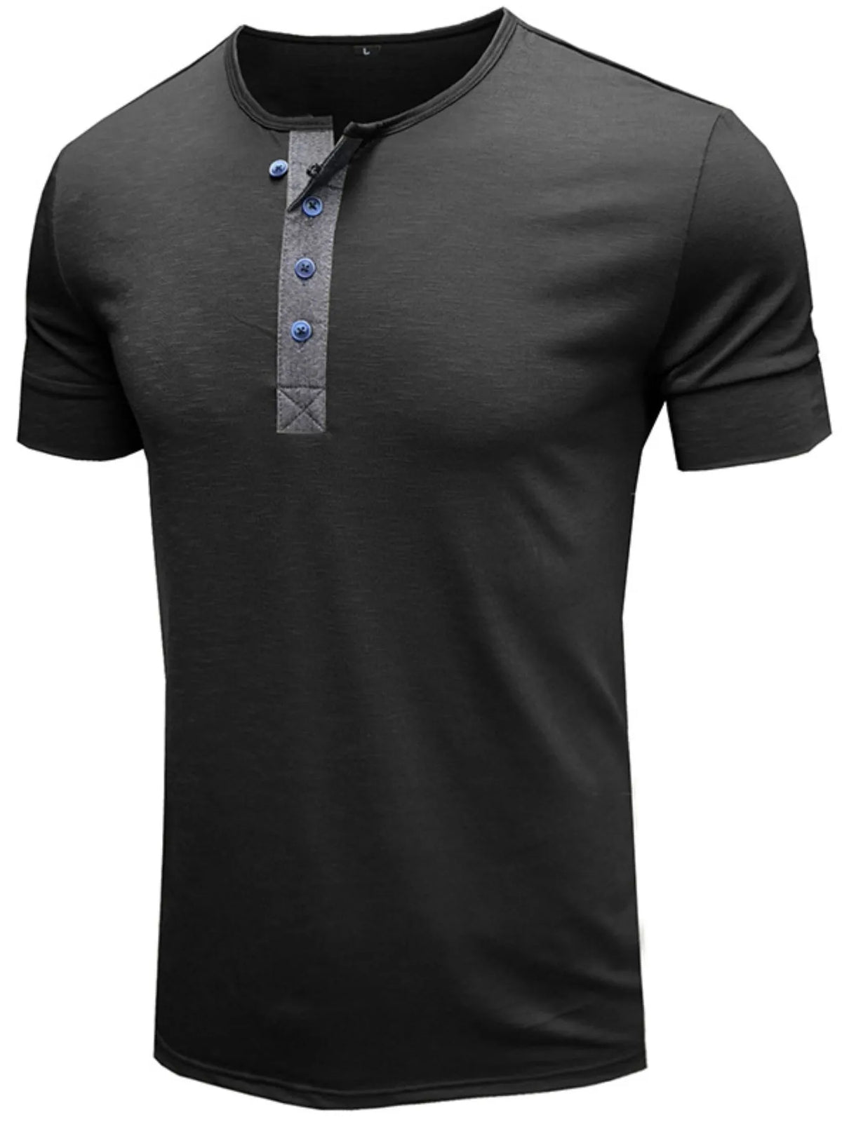 Classic button detail henley polo T-shirt, Black