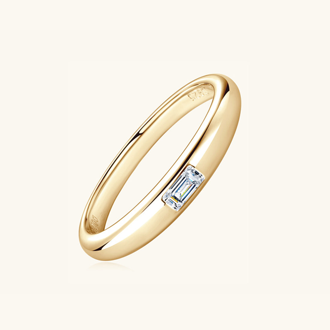 Inlaid moissanite ring – gold, rectangle stone