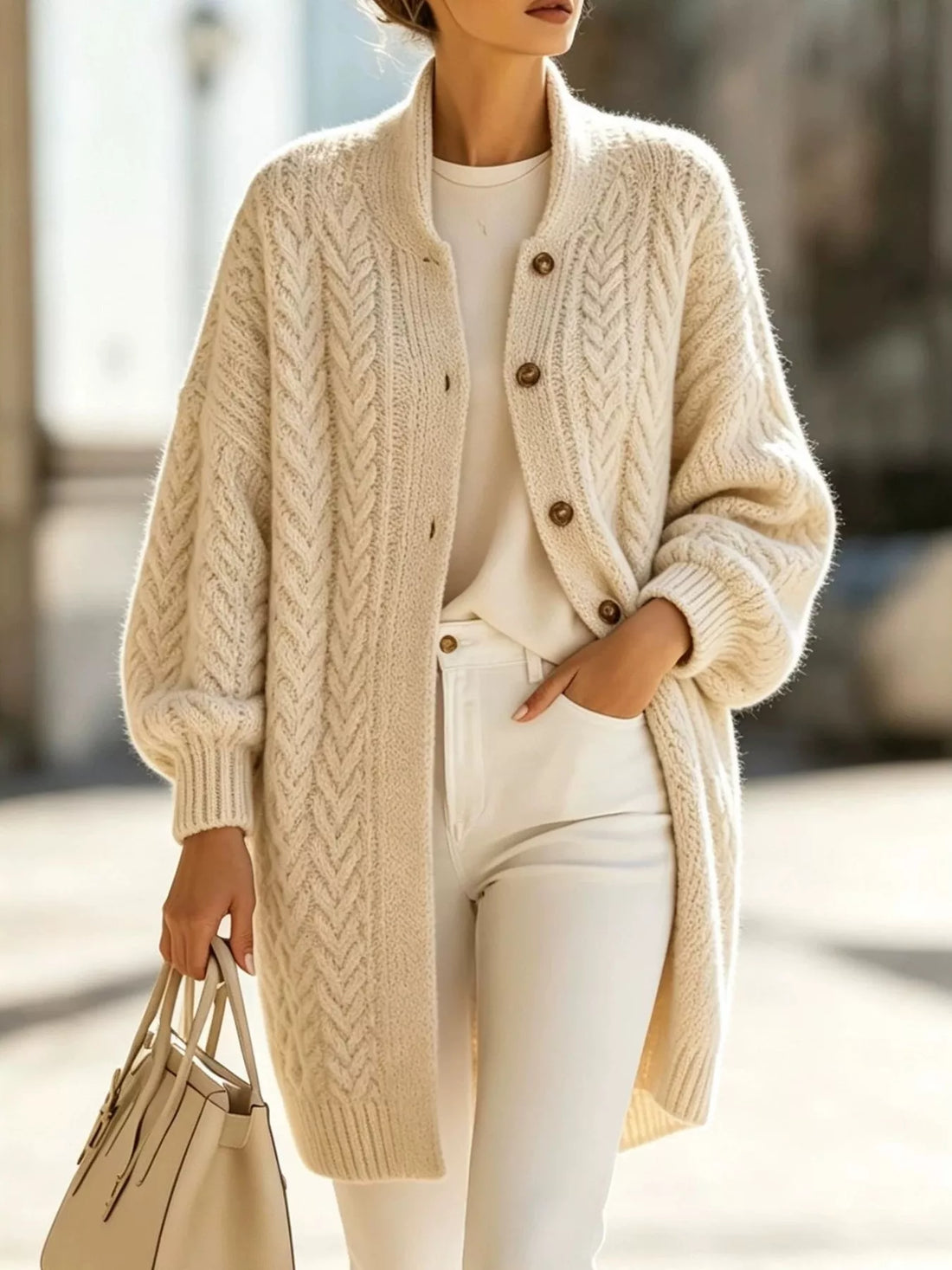 Cable-knit cardigan – cream