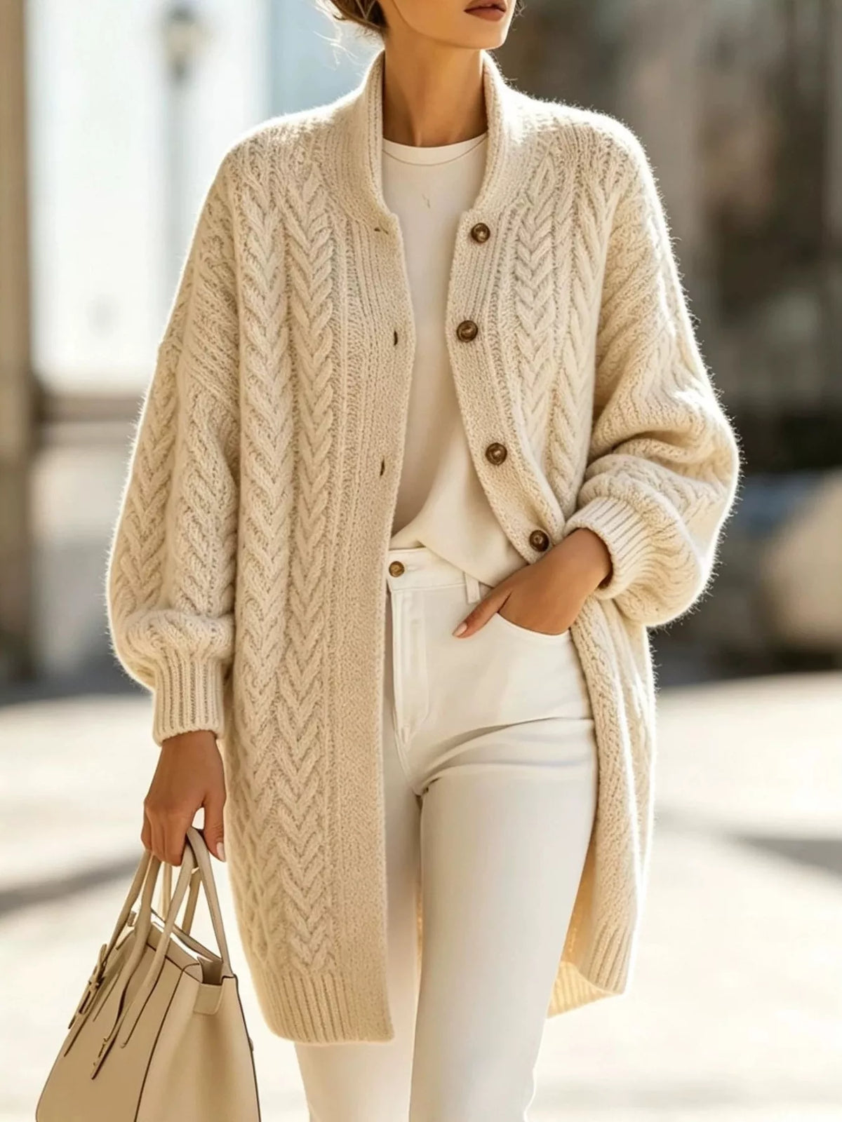 Cable-knit cardigan – cream