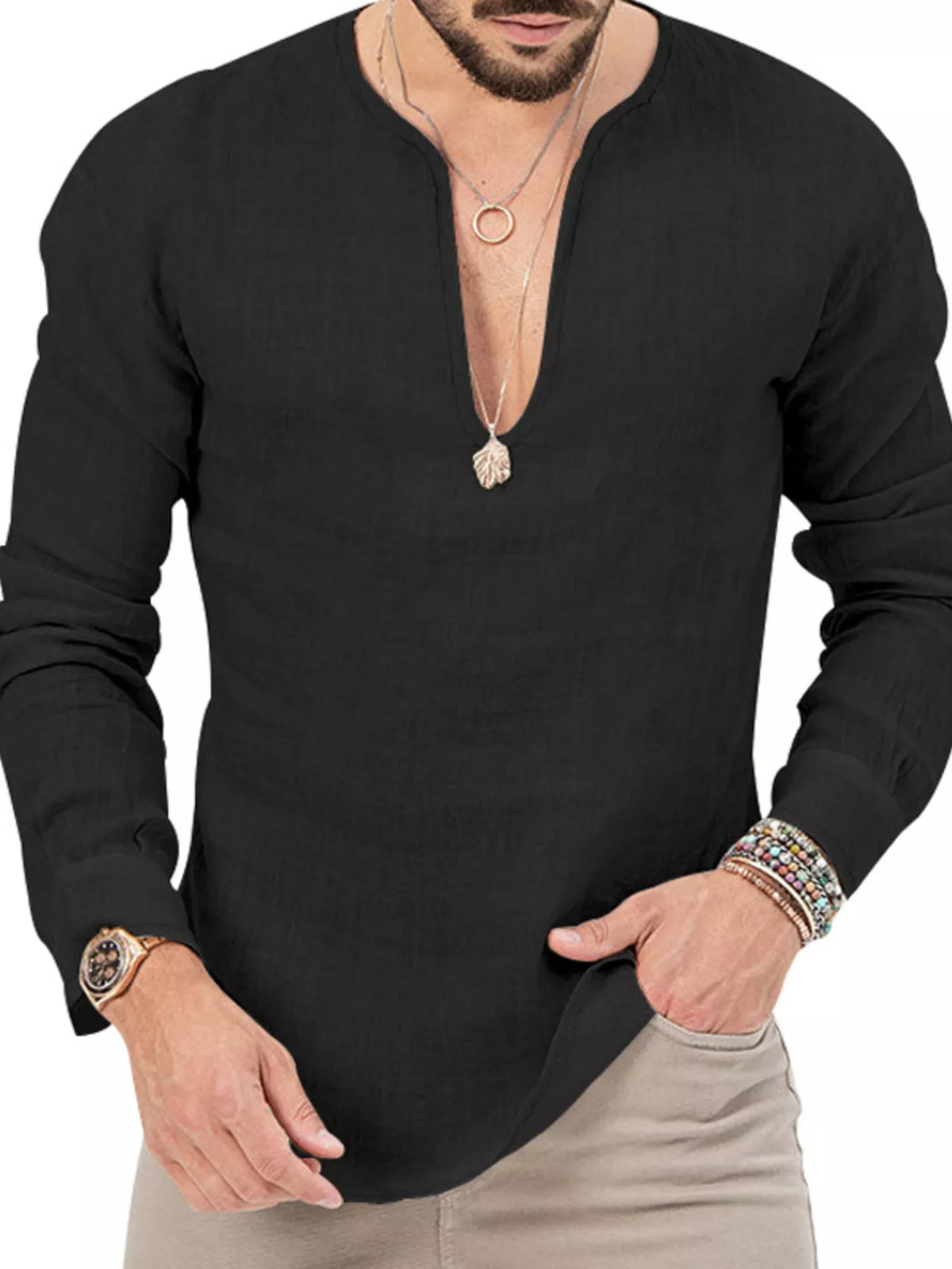 Slim long-sleeve shirt – black