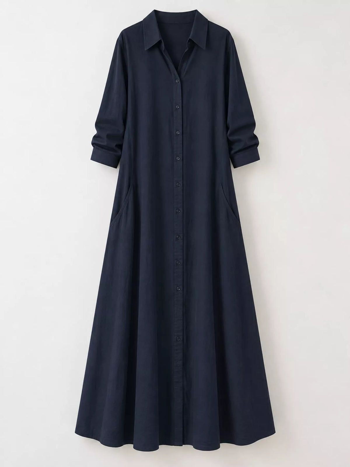 Button front long sleeve maxi shirt dress