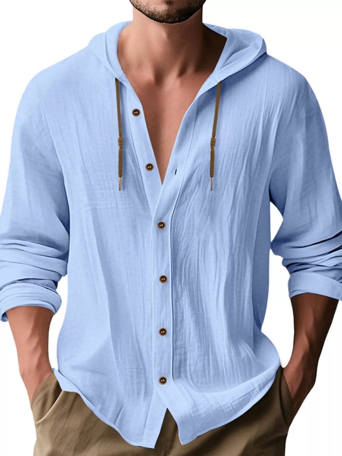 Hooded button shirt – light blue