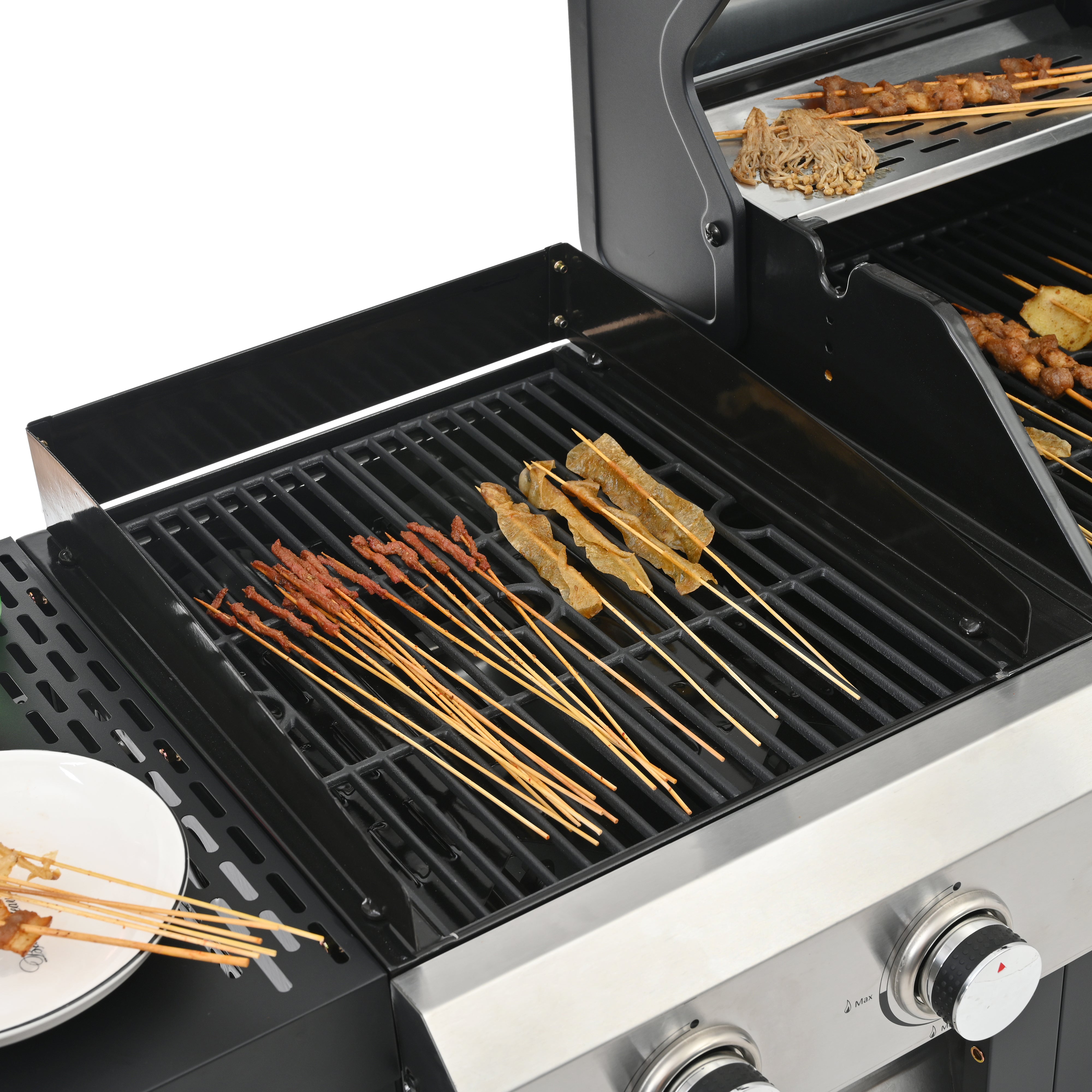 2+2 multifunctional gas barbecue grill and covered grill combination for outdoor cooking - barbecue, barbecue, pizza.