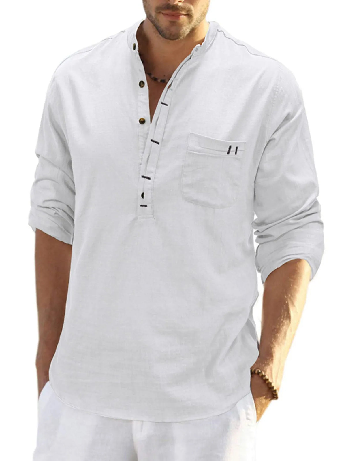 Basic style button detail polo, White