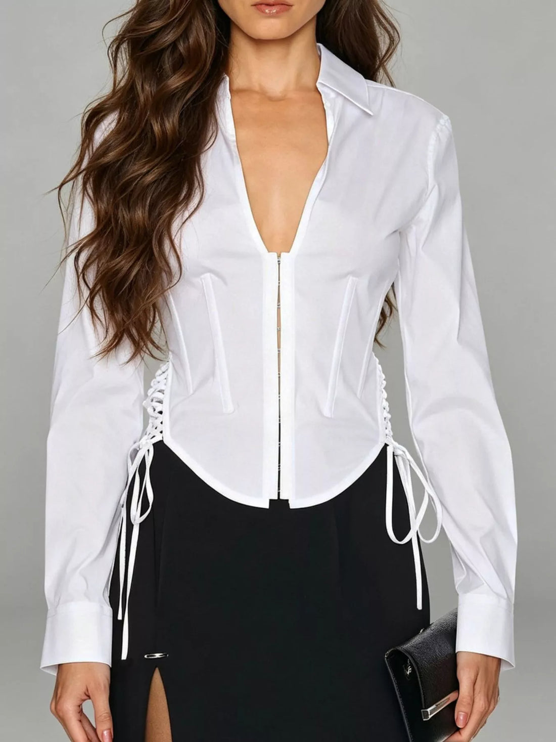 Corset-style blouse with side lace-up detail, White