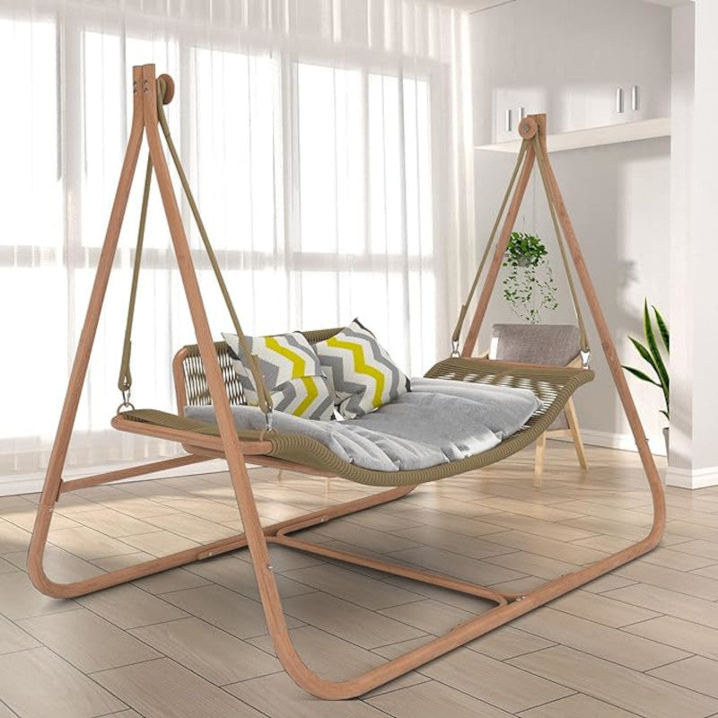 Hammock Swing Chair with Stand for Indoor Outdoor Anti-Rust Wood-Colored Frame 570 lbs Capacity