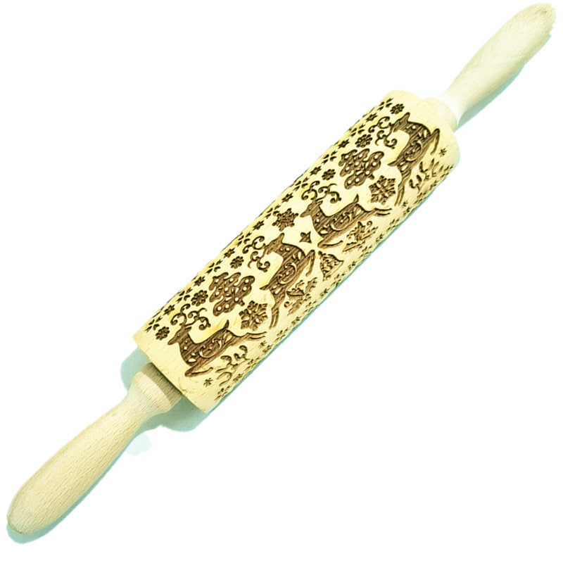 Wooden Rolling Pin Beechwood Laser Engraved Printed Rolling Pin Embossing Rolling Pin Christmas Flip Sugar Cookie Rolling Pin