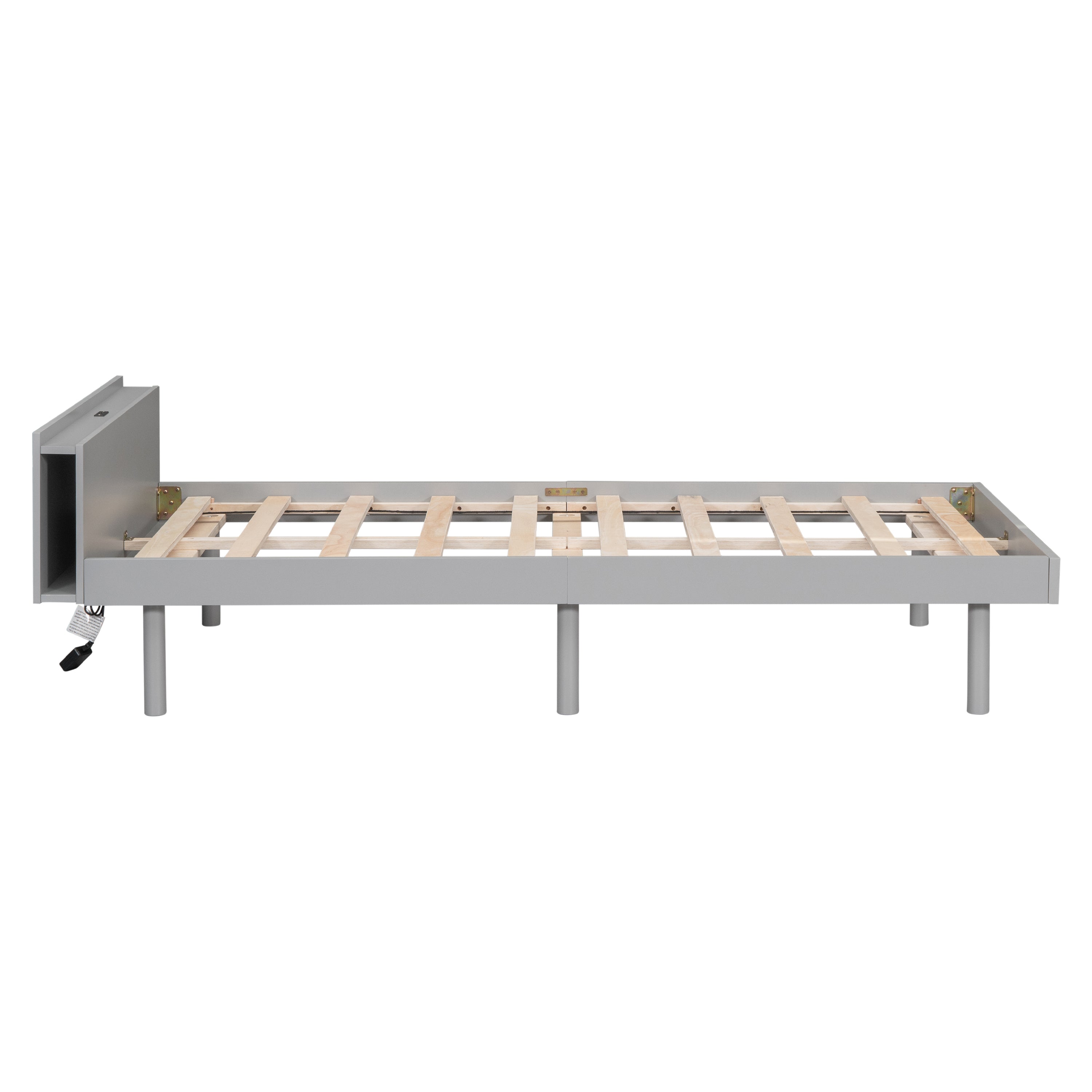 Modern Design Twin Size Platform Bed Frame with Built-in USB port for Grey Color