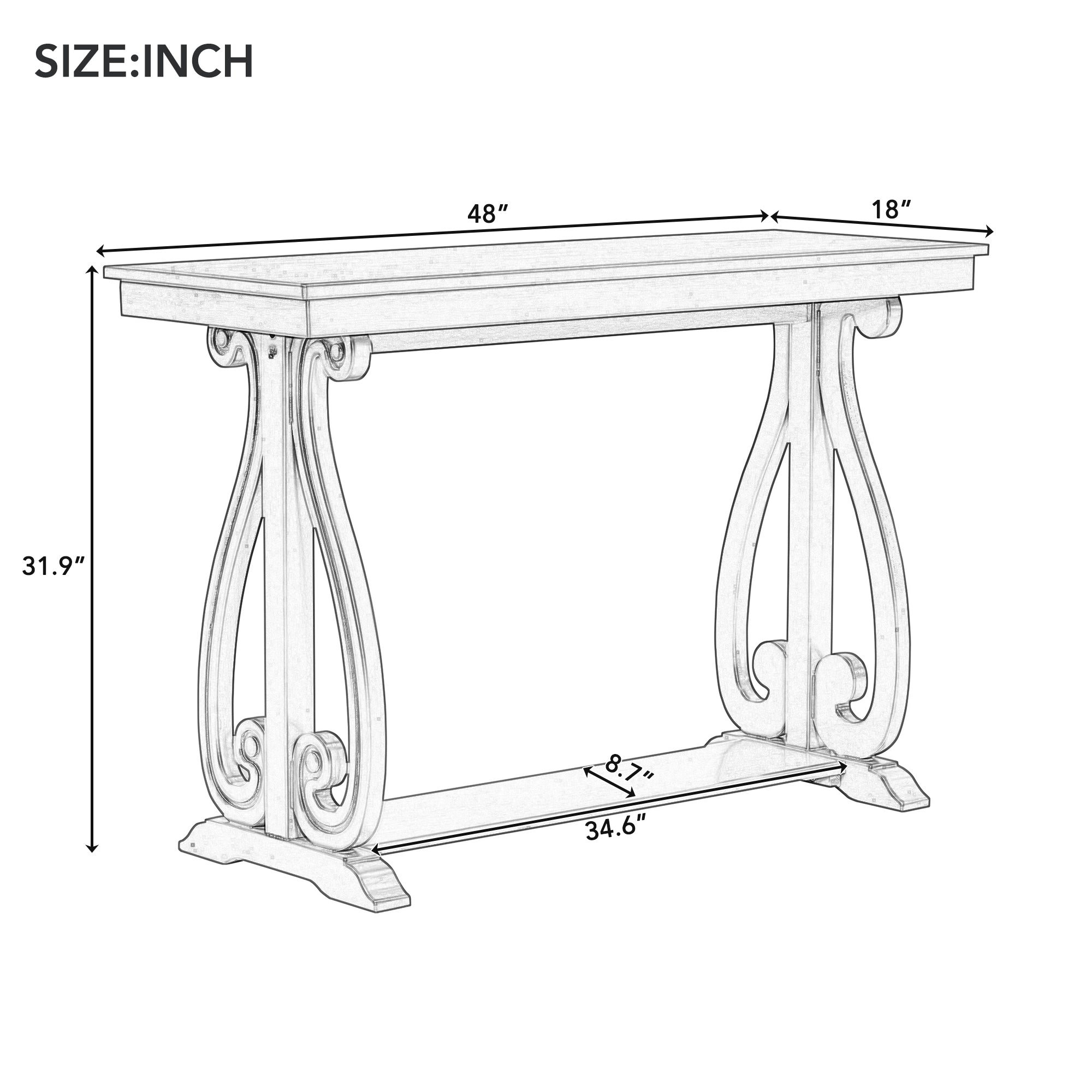 48-Inch Rustic Vintage Console Table --- Farmhouse Style Entryway Table with Open Shelf and Sturdy Construction (Walnut)