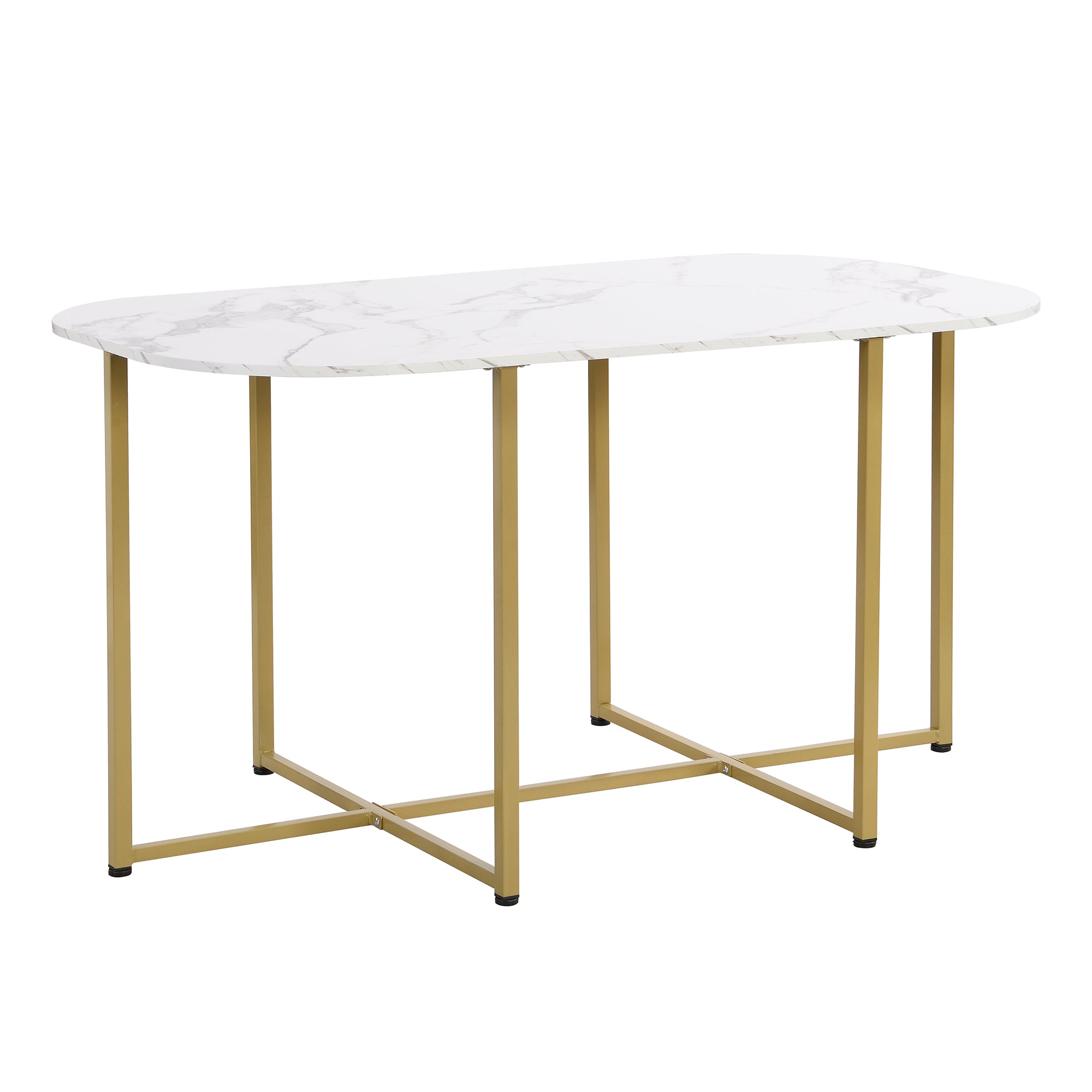 TOPMAX Modern 7-Piece Dining Table Set with Faux Marble Compact 55Inch Kitchen Table Set for 6  Golden+White