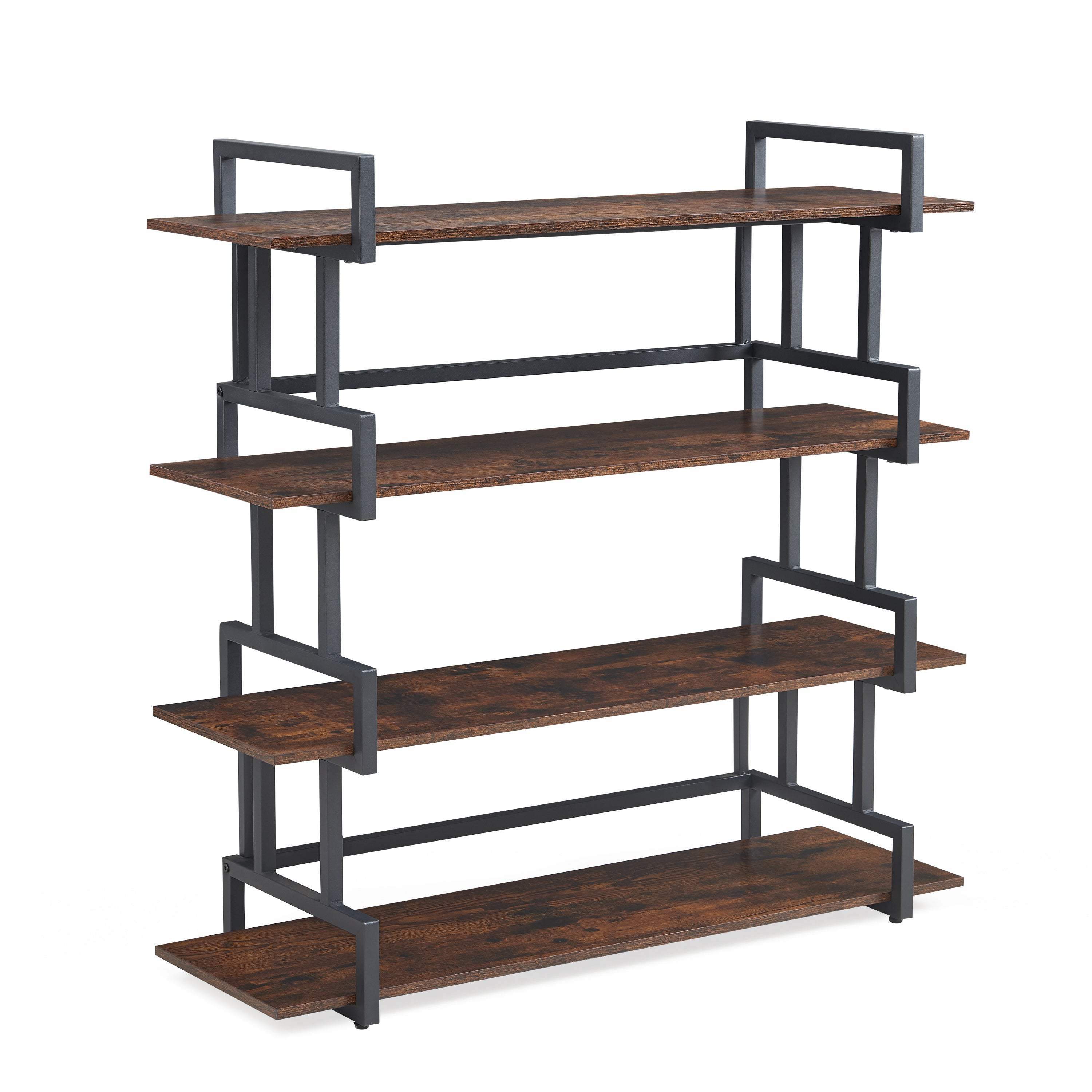 4-storey office bookshelf, rural wooden metal bookshelf, independent open bookshelf, industrial high angle bookshelf