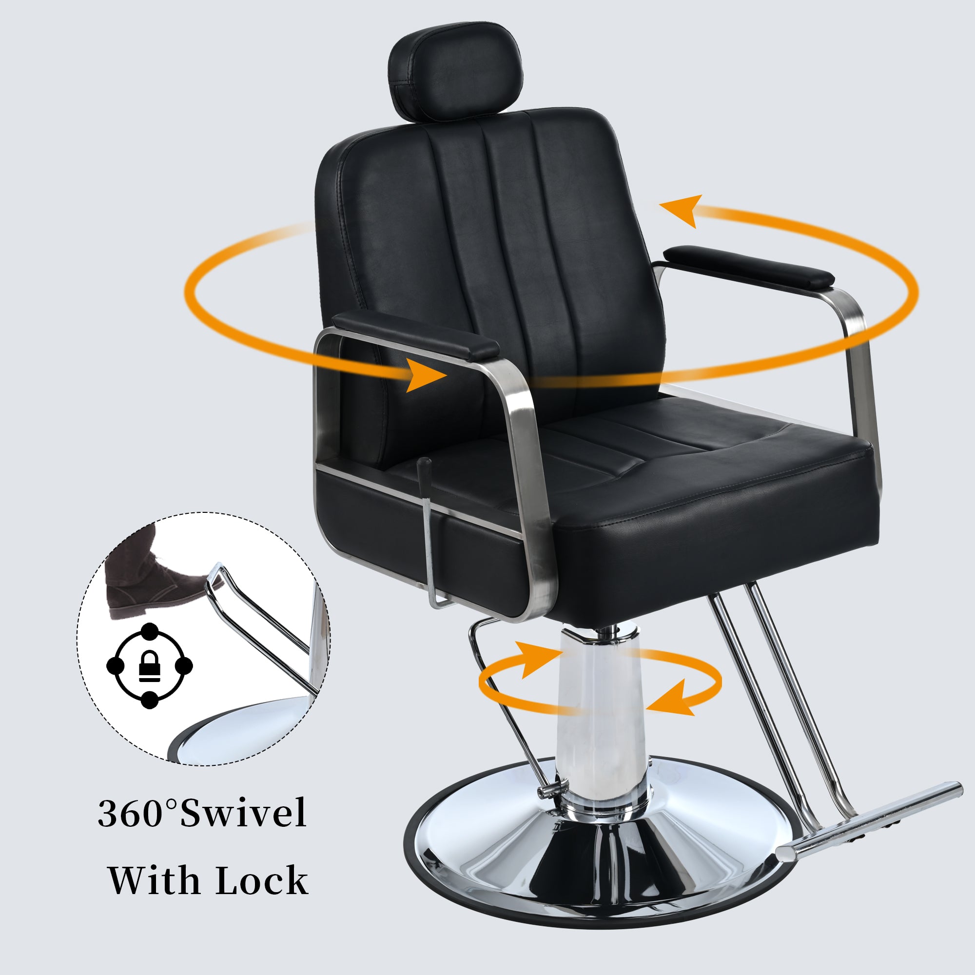 Premium Reclining barber Chair Salon Chair for Hair Stylist with Heavy Duty Hydraulic Pump, 360° Rotation  Black