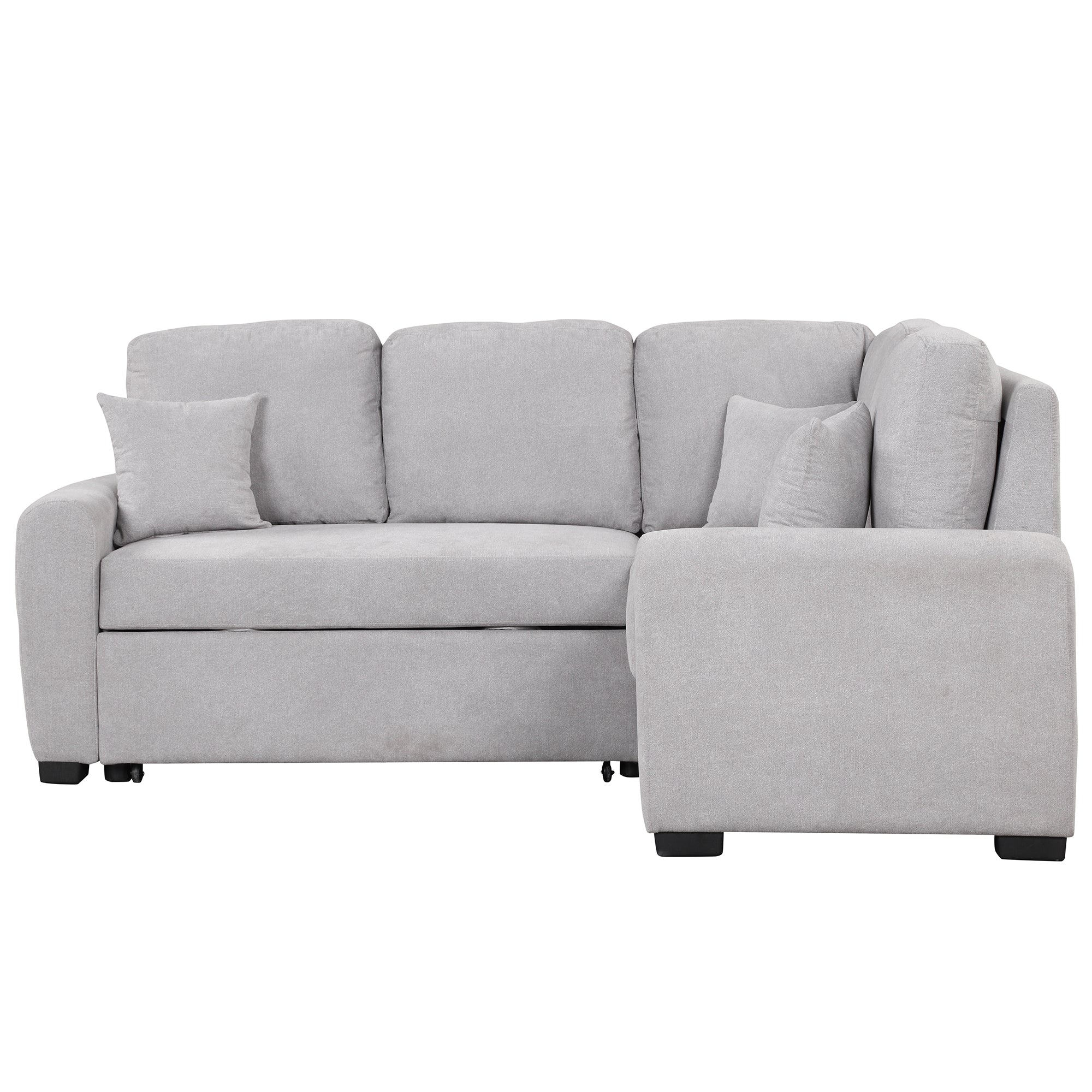 87.4"Sectional Sleeper Sofa with USB Charging Port and Plug Outlet Pull-Out Sofa Bed with 3 Pillows Grey