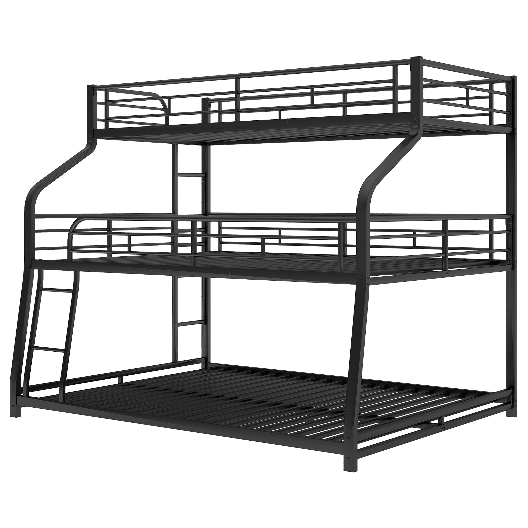 Twin XL/Full XL/Queen Triple Bunk Bed with Long and Short Ladder and Full-Length Guardrails Black