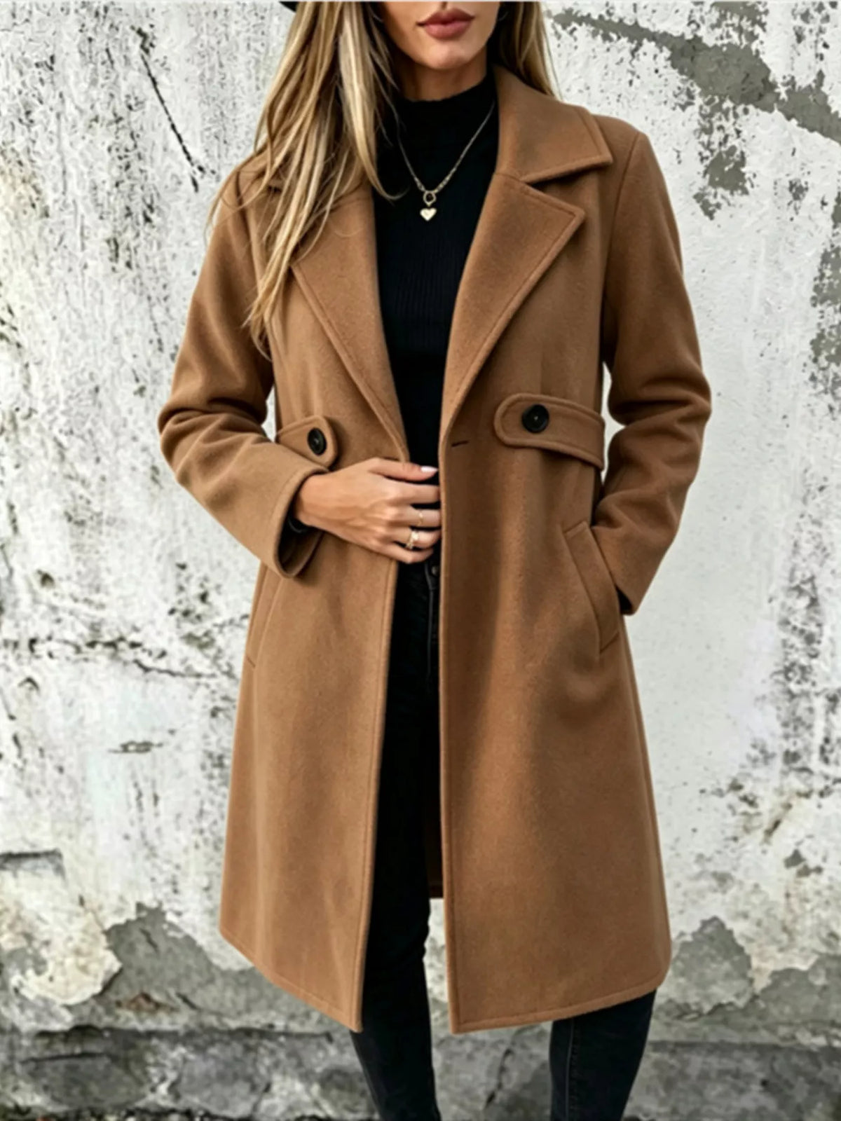 Lapel collar longline overcoat, Dark Brown