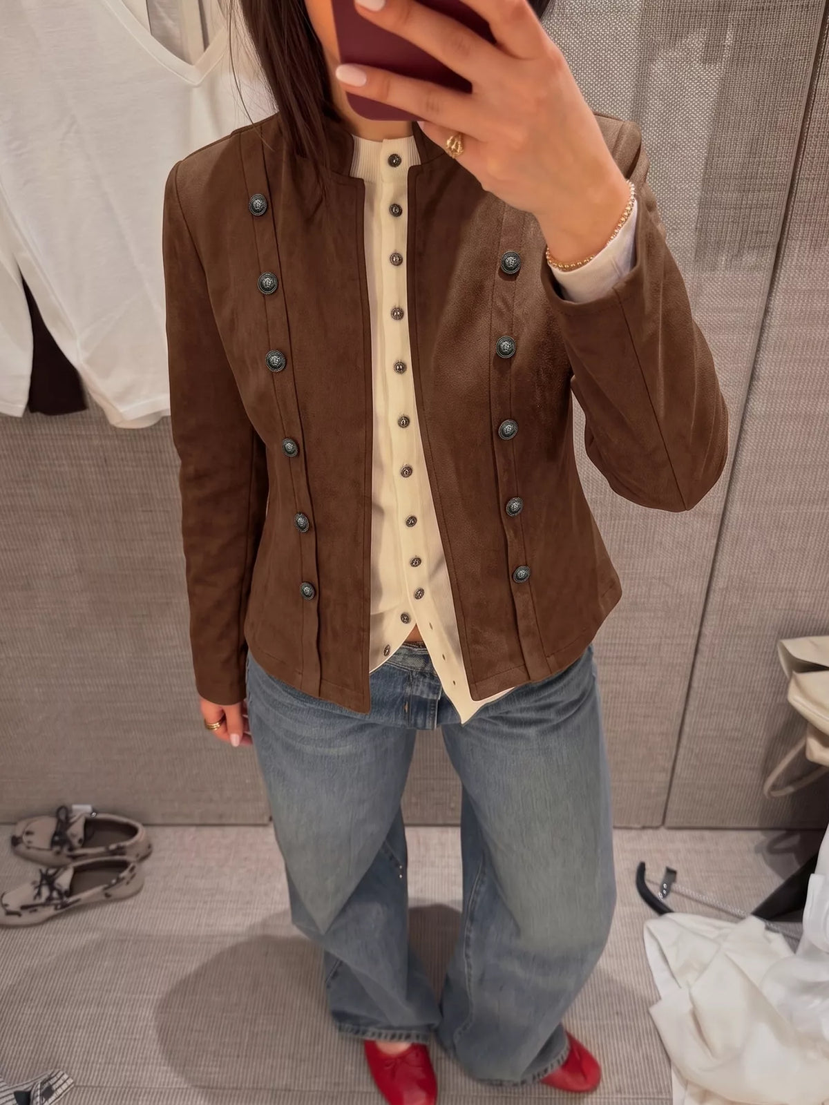 Vintage stand collar cropped jacket