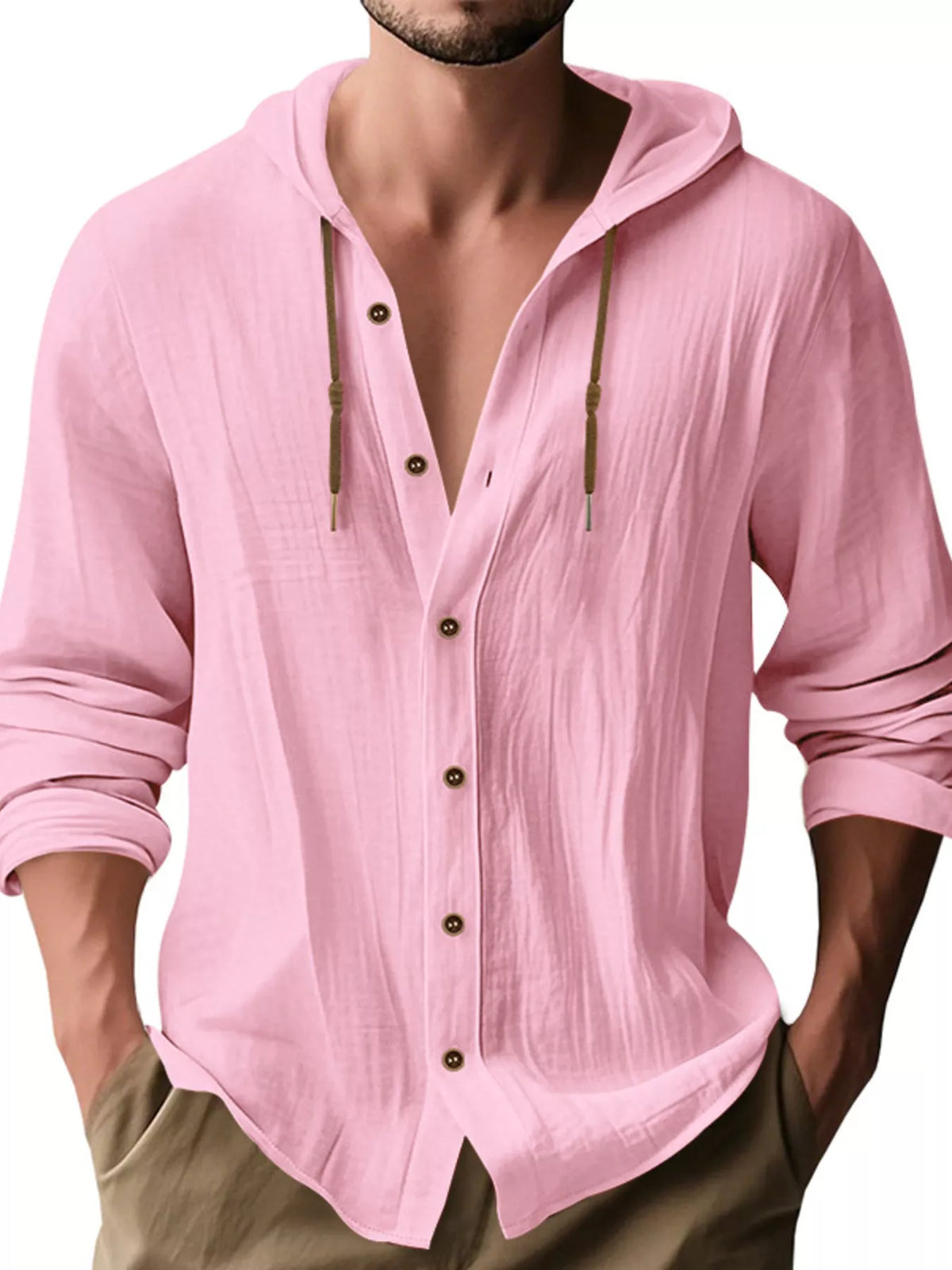 Hooded button shirt – pink