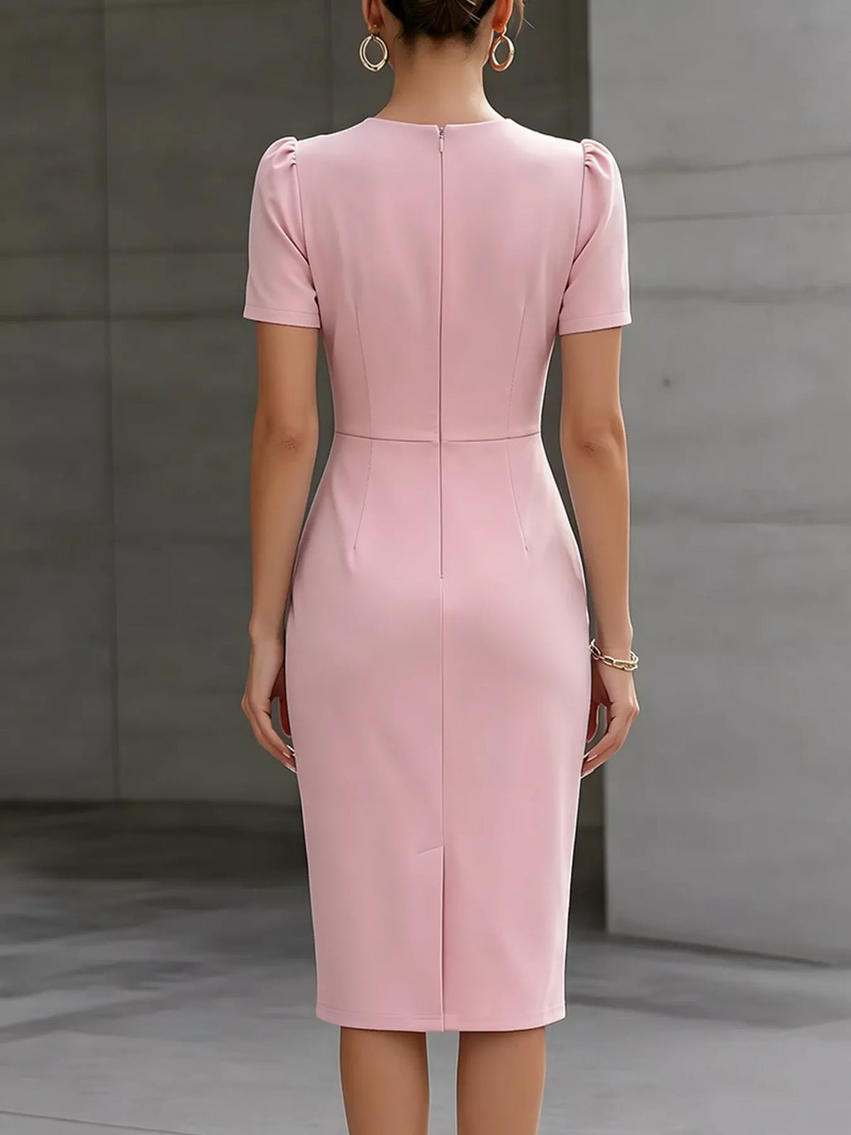 Ruched short-sleeve midi dress
