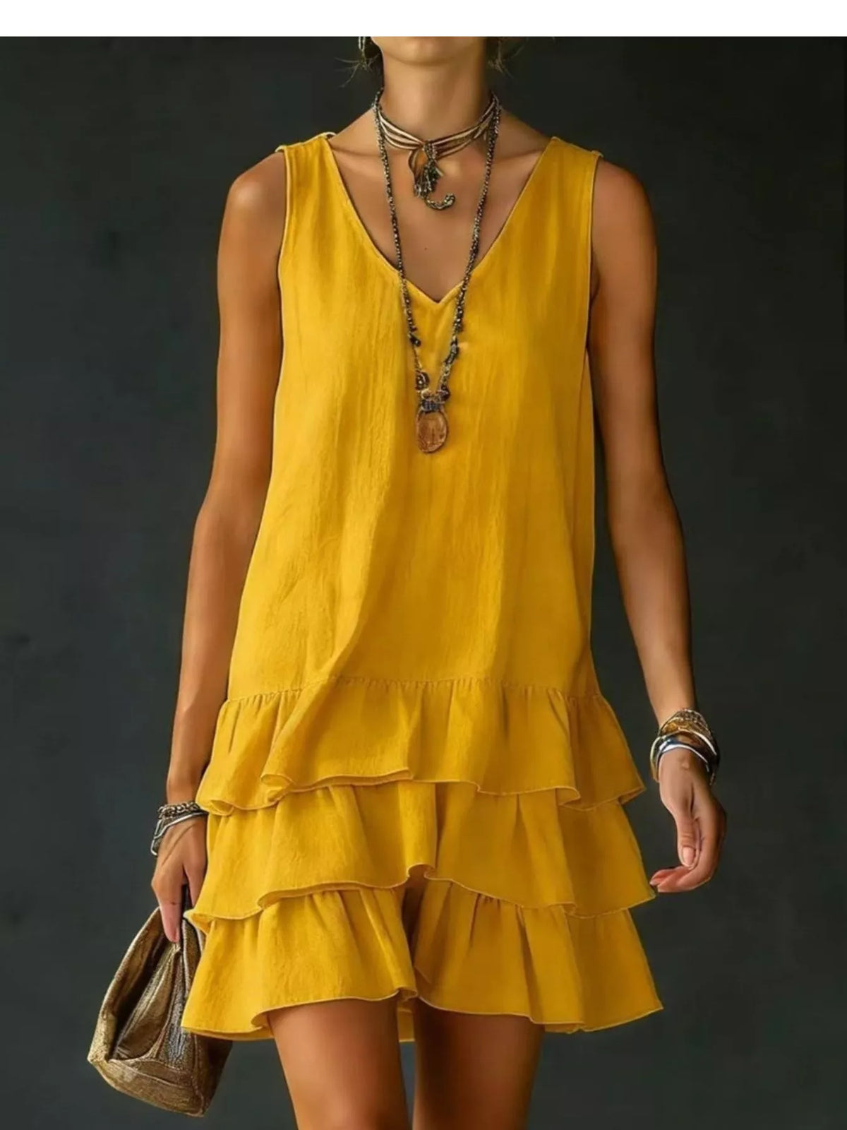 Ruffle-hem sleeveless dress – yellow