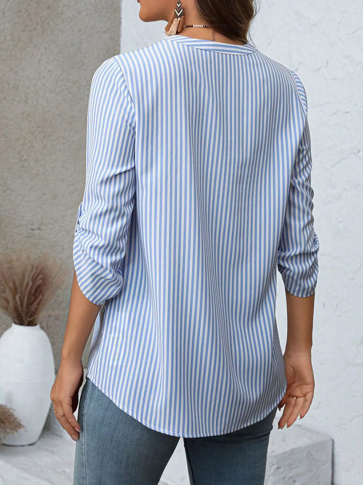 Striped roll-sleeve blouse
