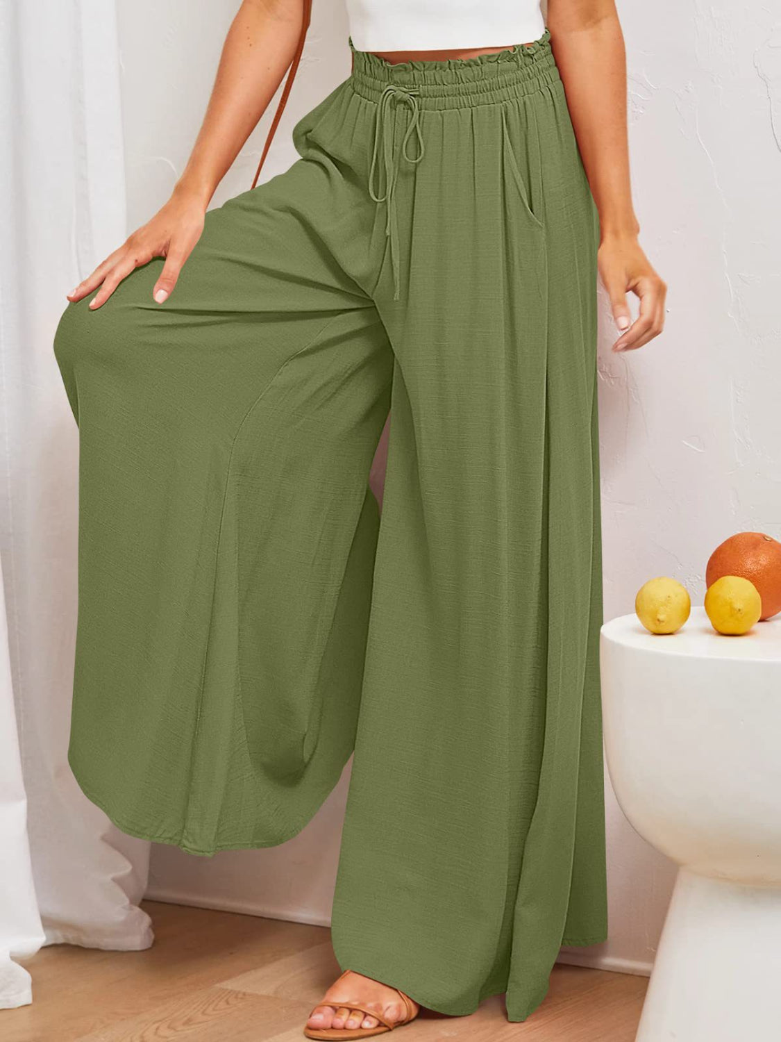 Wide leg pants with pockets, Matcha Green