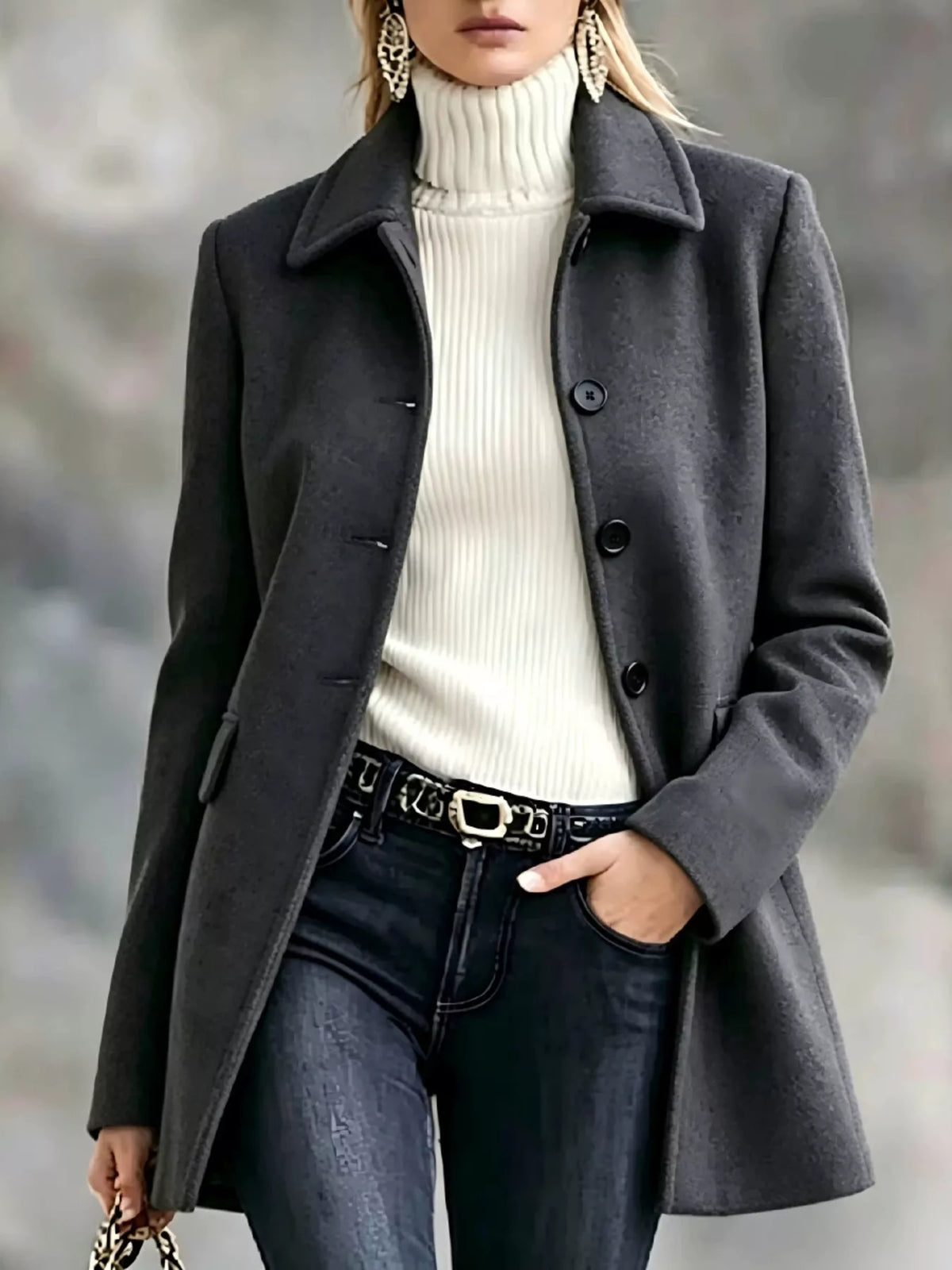 Collared button coat – dark gray
