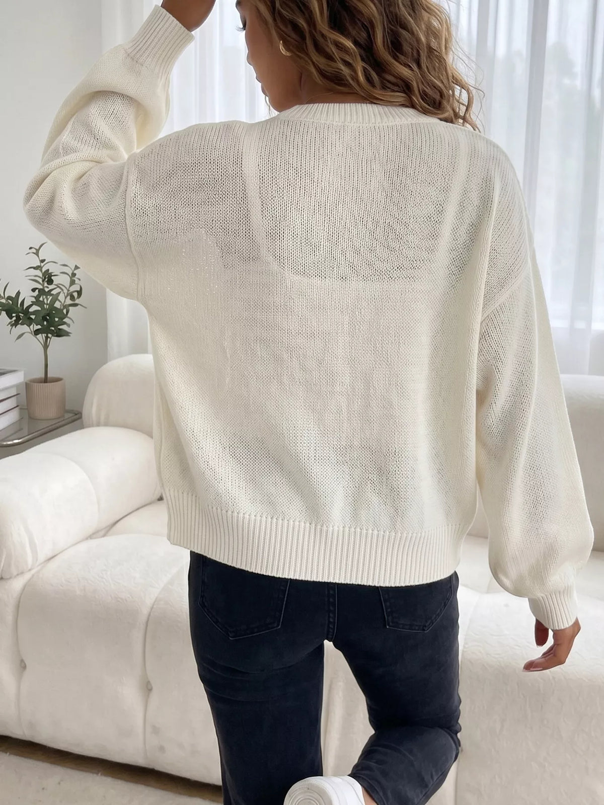 Casual open-front knit cardigan with ribbed trim