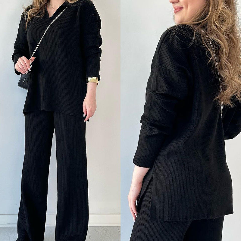 Loose knit two-piece set – black