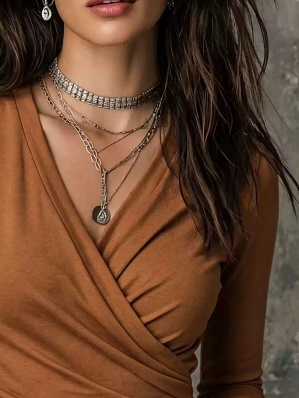 Surplice long-sleeve top