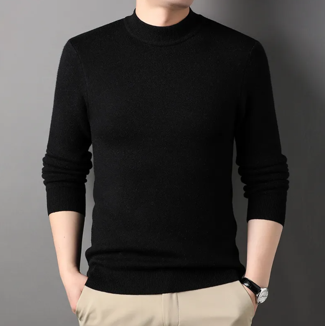 Fine knit mock neck sweater, Black, front