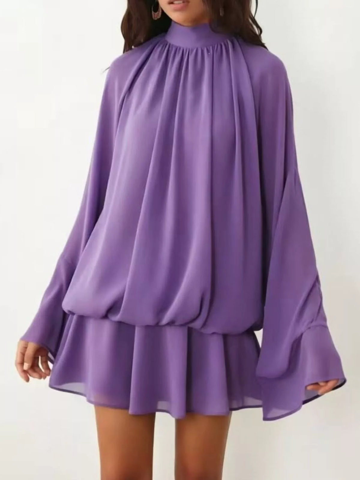 Tie-back flare-sleeve mini dress