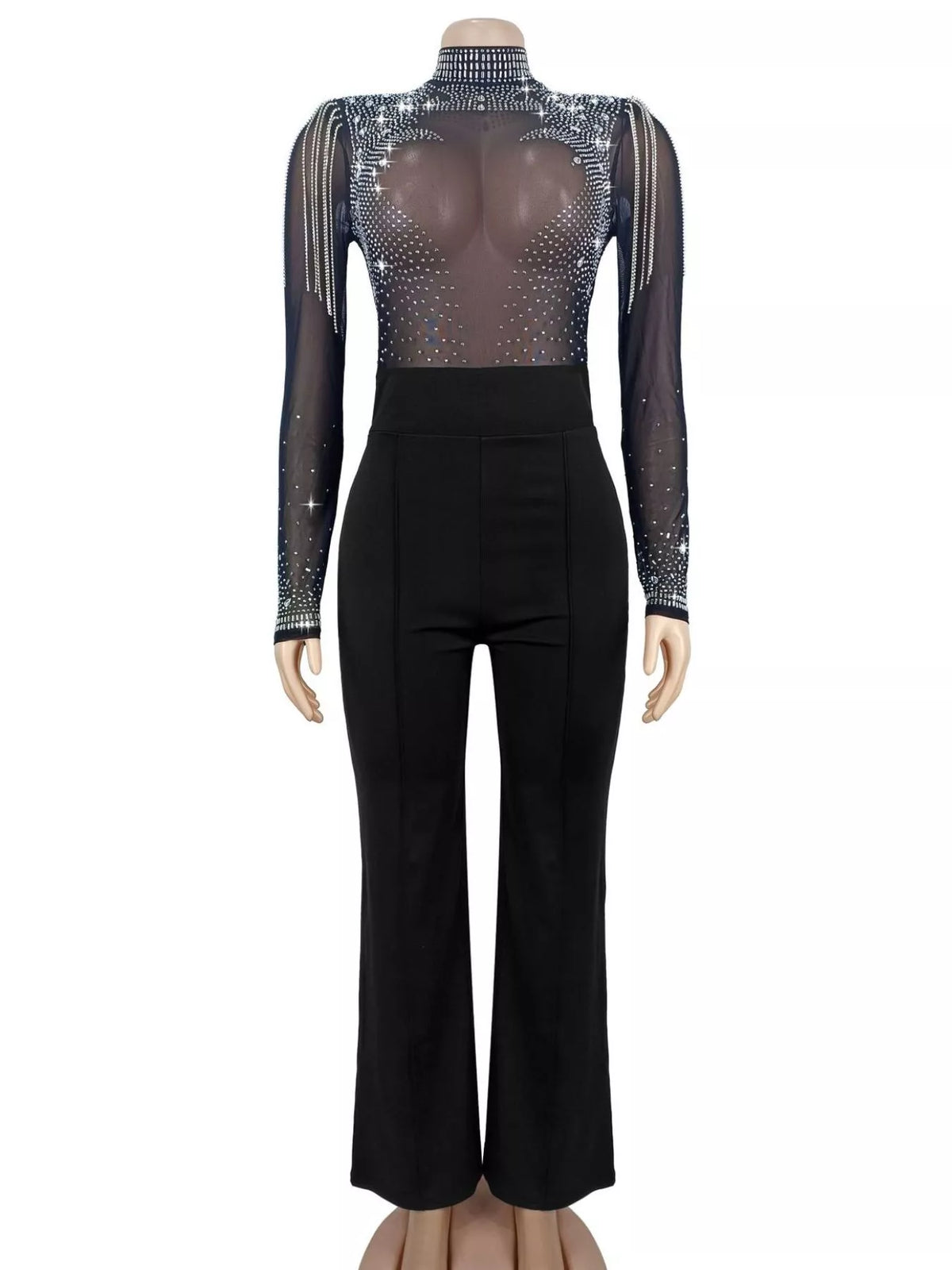 Rhinestone mesh jumpsuit