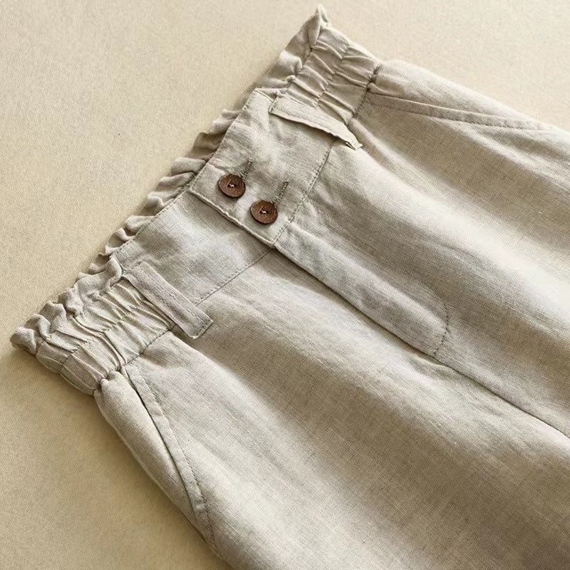High-waist linen wide-leg trousers