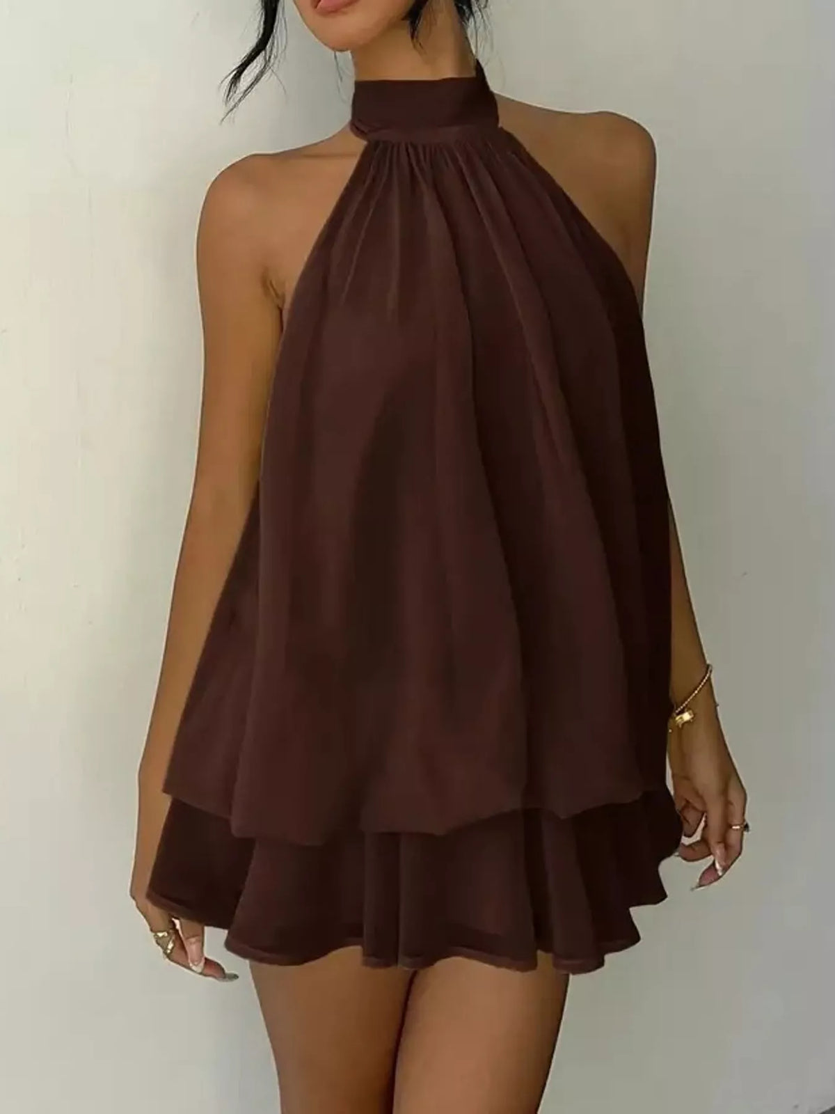 Ruched halter mini dress