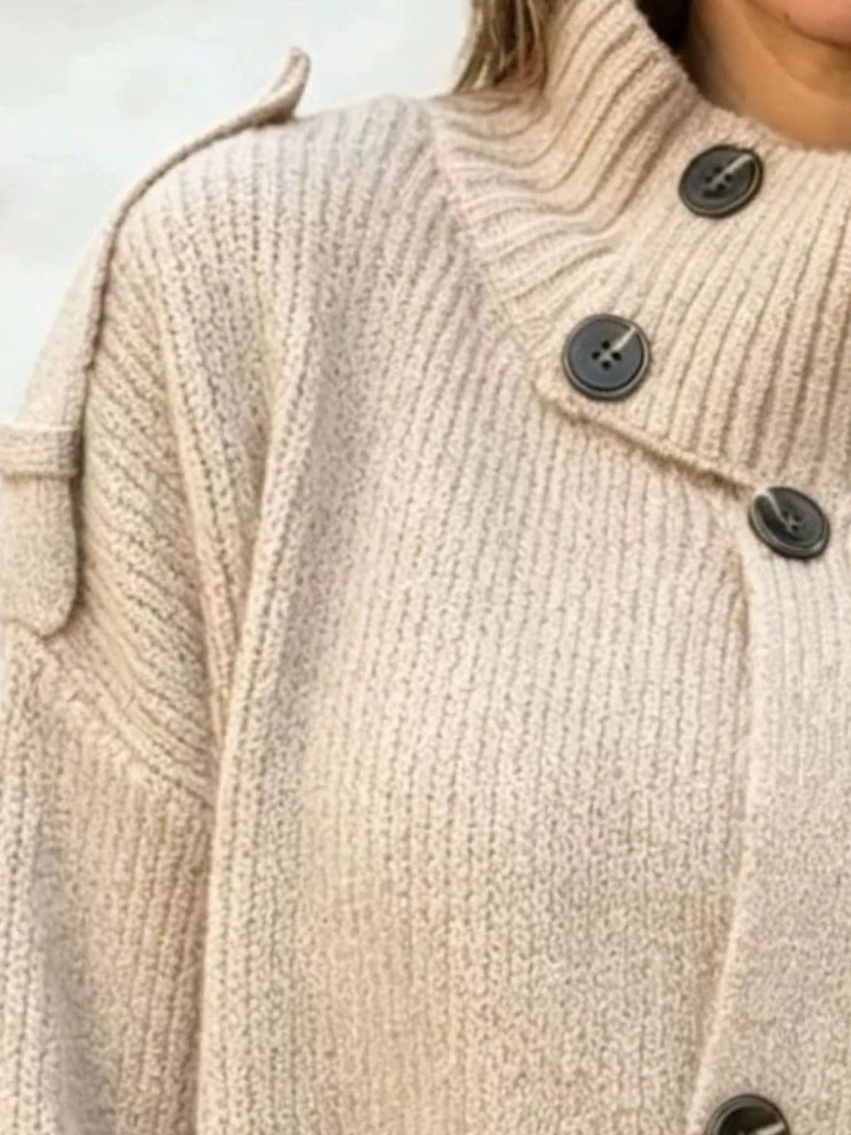 Mock-neck button cardigan