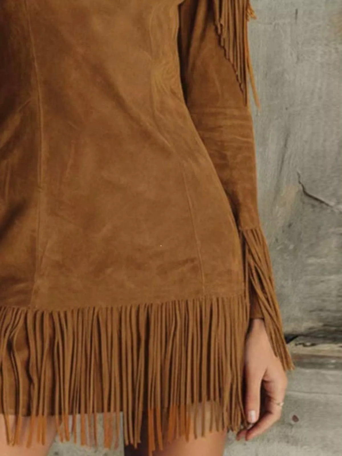Fringed cold-shoulder dress